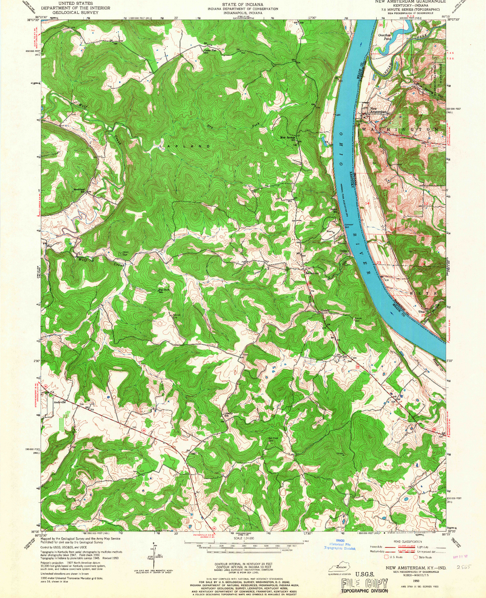 USGS 1:24000-SCALE QUADRANGLE FOR NEW AMSTERDAM, KY 1950