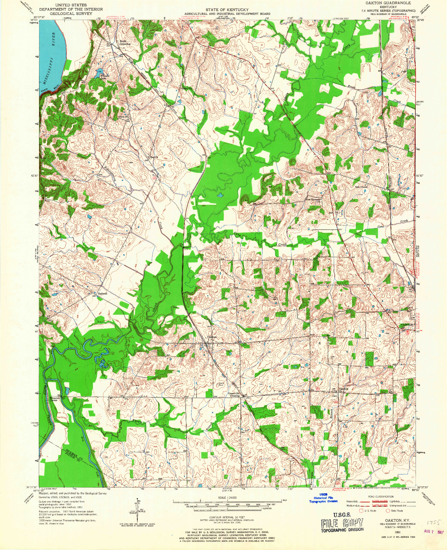 USGS 1:24000-SCALE QUADRANGLE FOR OAKTON, KY 1951