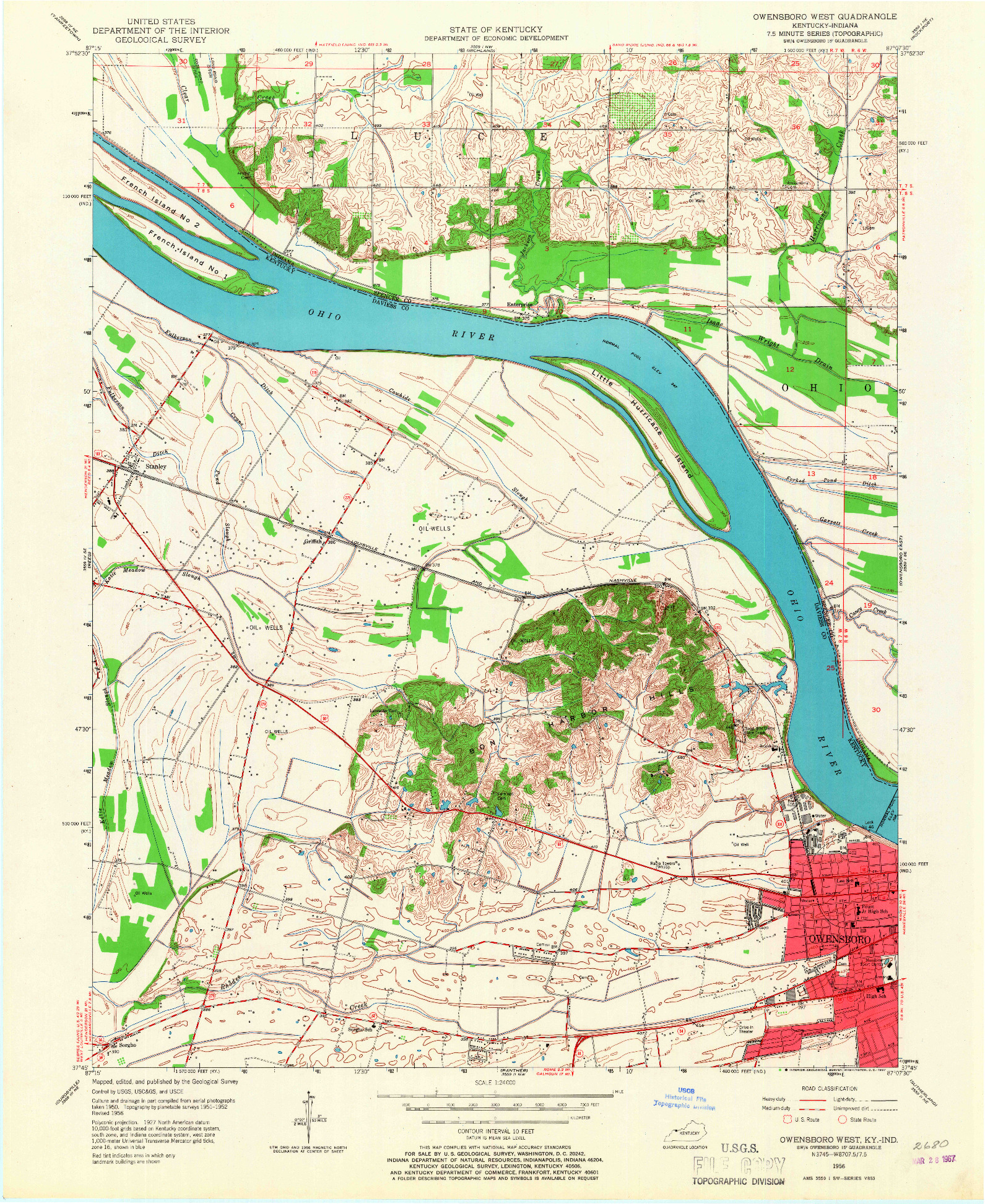 USGS 1:24000-SCALE QUADRANGLE FOR OWENSBORO WEST, KY 1956