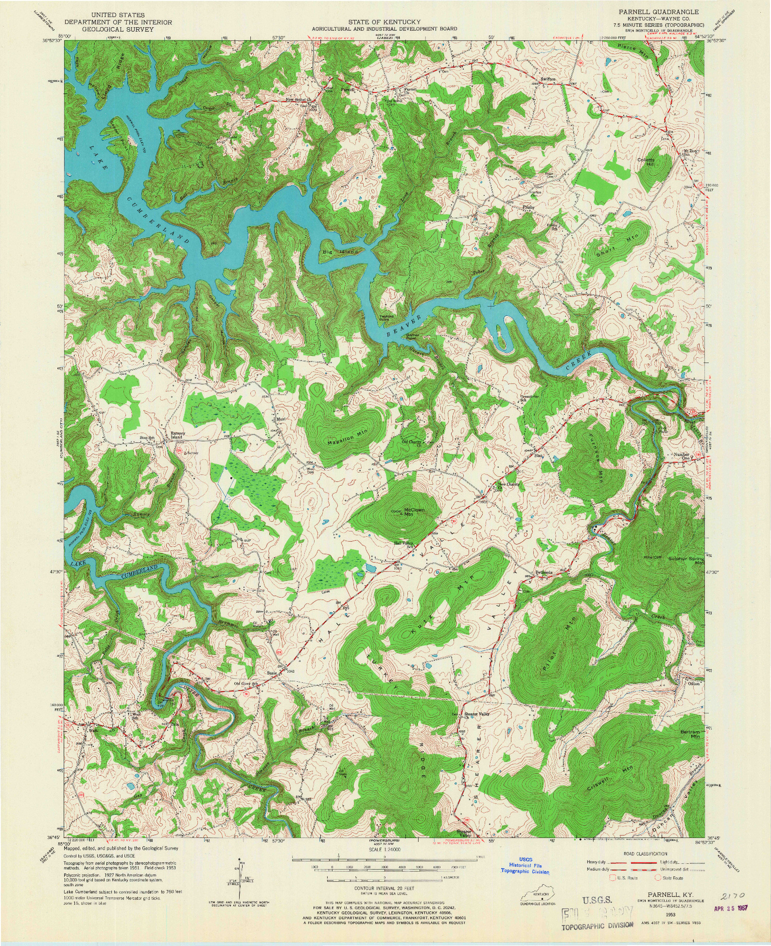 USGS 1:24000-SCALE QUADRANGLE FOR PARNELL, KY 1953