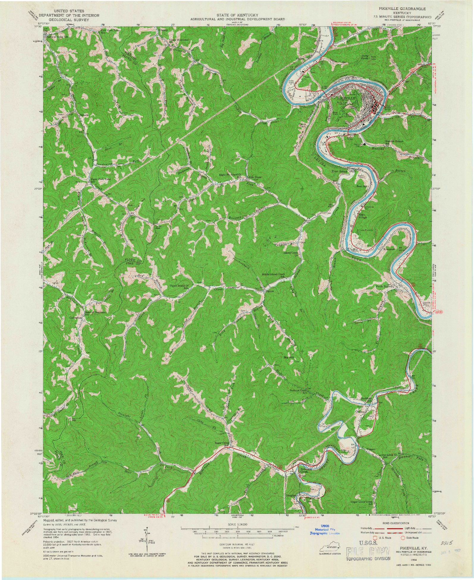 USGS 1:24000-SCALE QUADRANGLE FOR PIKEVILLE, KY 1954