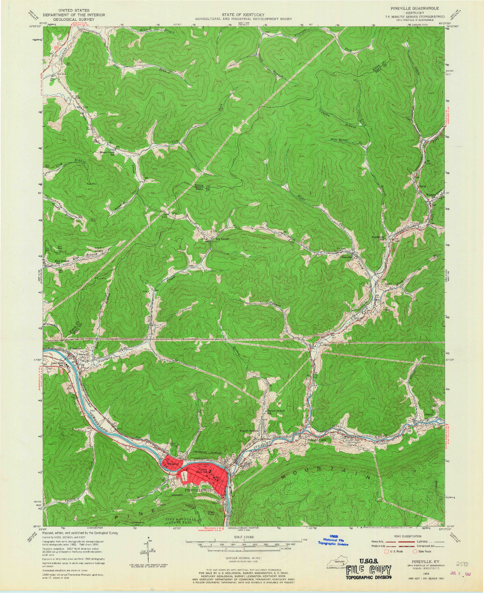 USGS 1:24000-SCALE QUADRANGLE FOR PINEVILLE, KY 1954