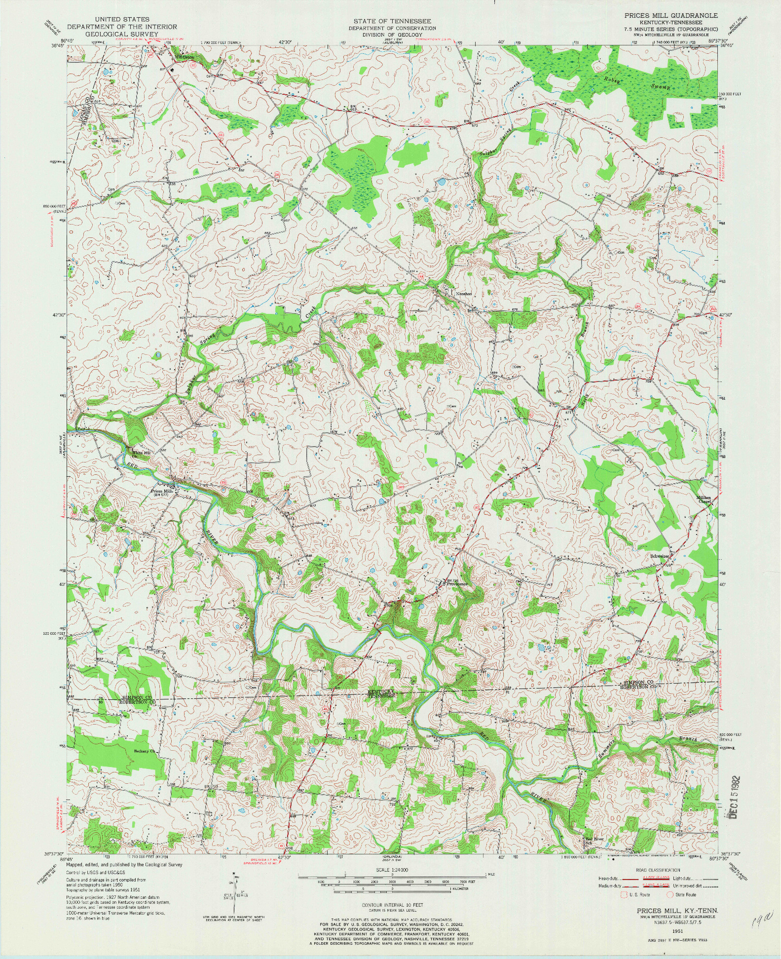 USGS 1:24000-SCALE QUADRANGLE FOR PRICES MILL, KY 1951