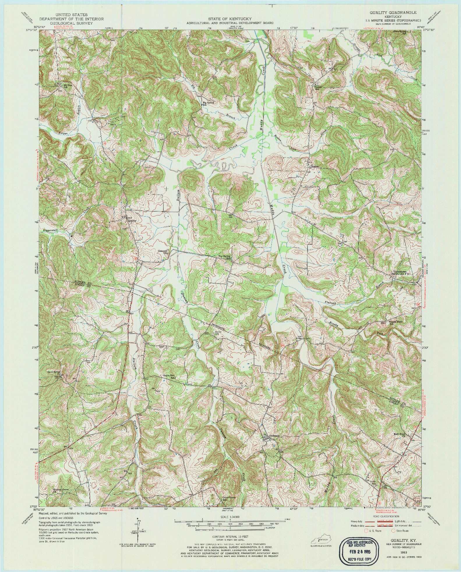 USGS 1:24000-SCALE QUADRANGLE FOR QUALITY, KY 1953