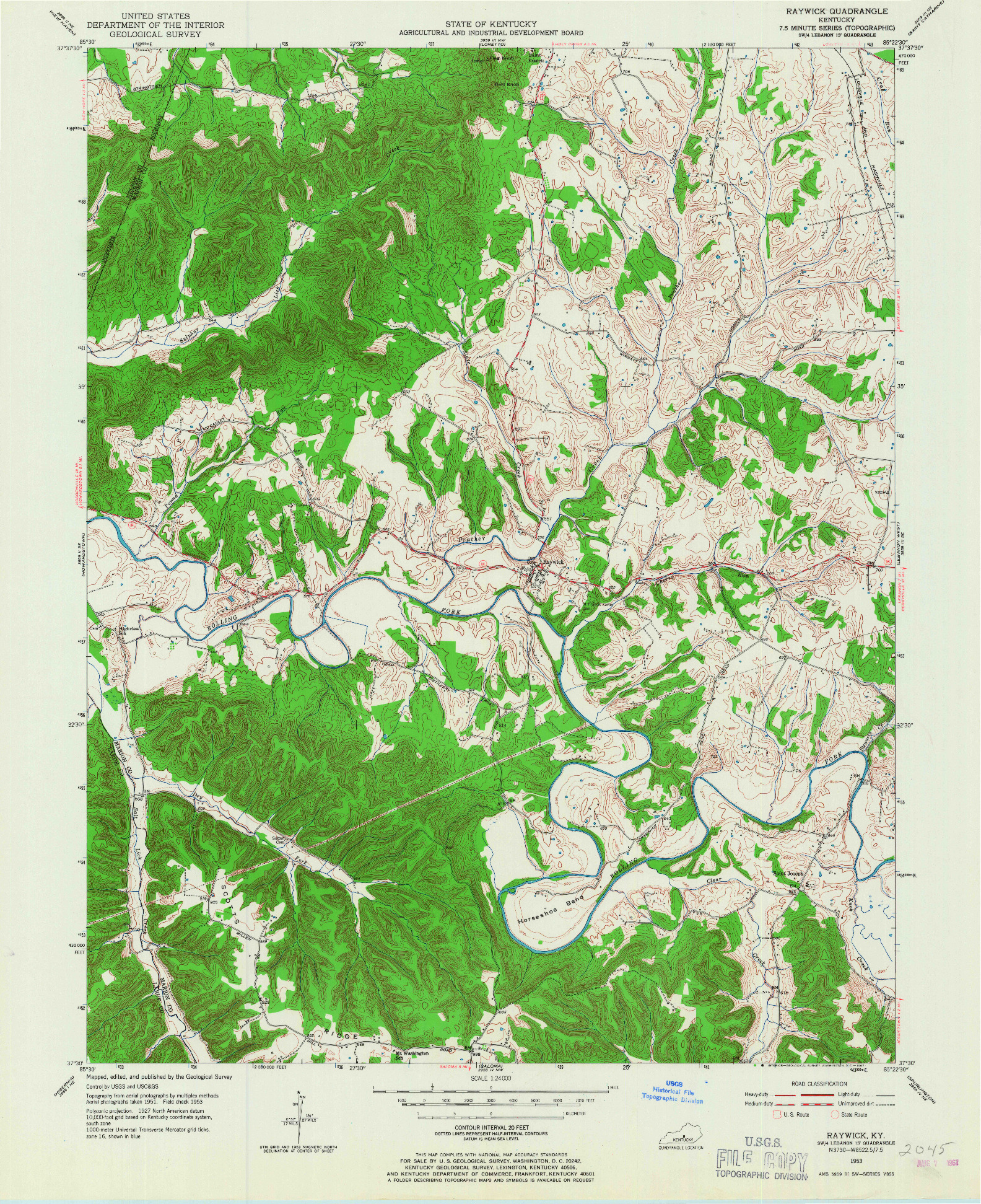 USGS 1:24000-SCALE QUADRANGLE FOR RAYWICK, KY 1953