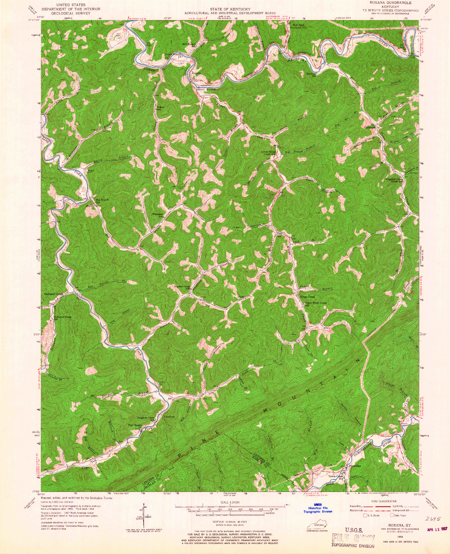 USGS 1:24000-SCALE QUADRANGLE FOR ROXANA, KY 1954