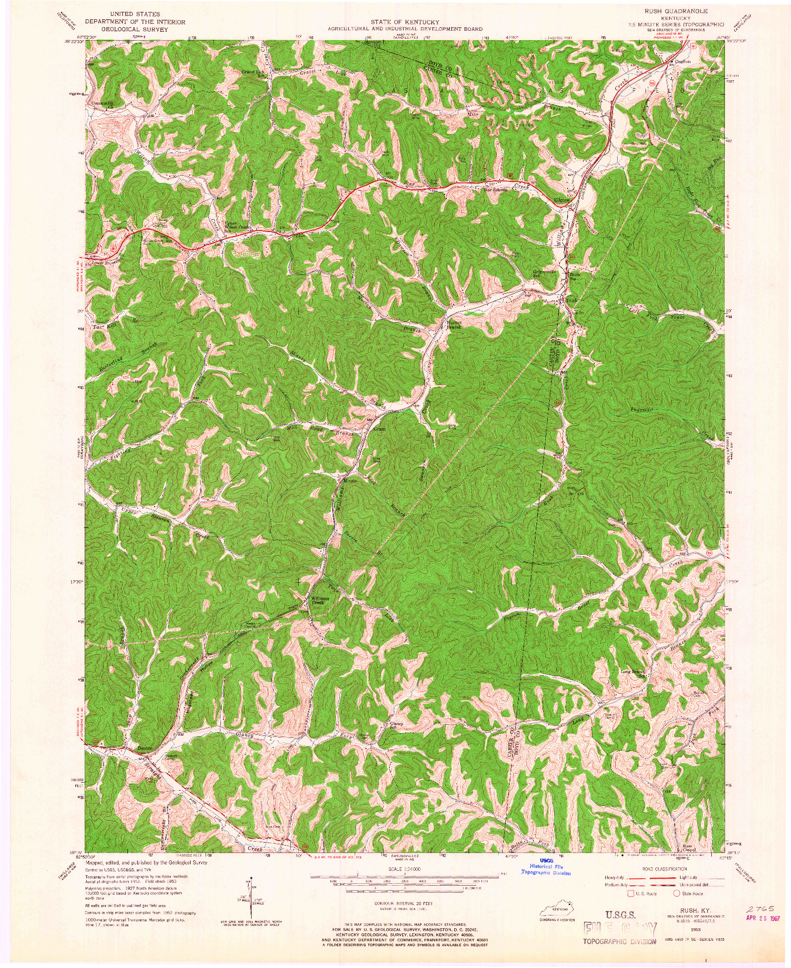 USGS 1:24000-SCALE QUADRANGLE FOR RUSH, KY 1953