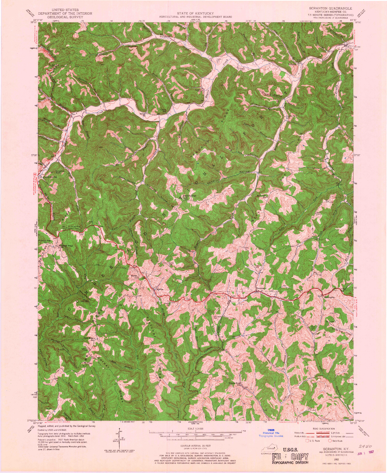 USGS 1:24000-SCALE QUADRANGLE FOR SCRANTON, KY 1952