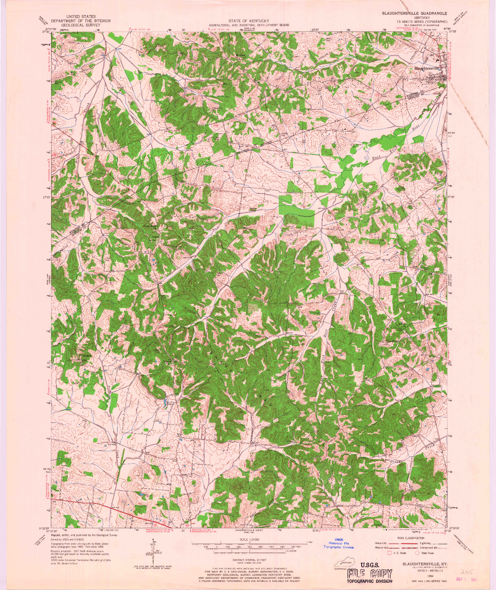 USGS 1:24000-SCALE QUADRANGLE FOR SLAUGHTERSVILLE, KY 1954