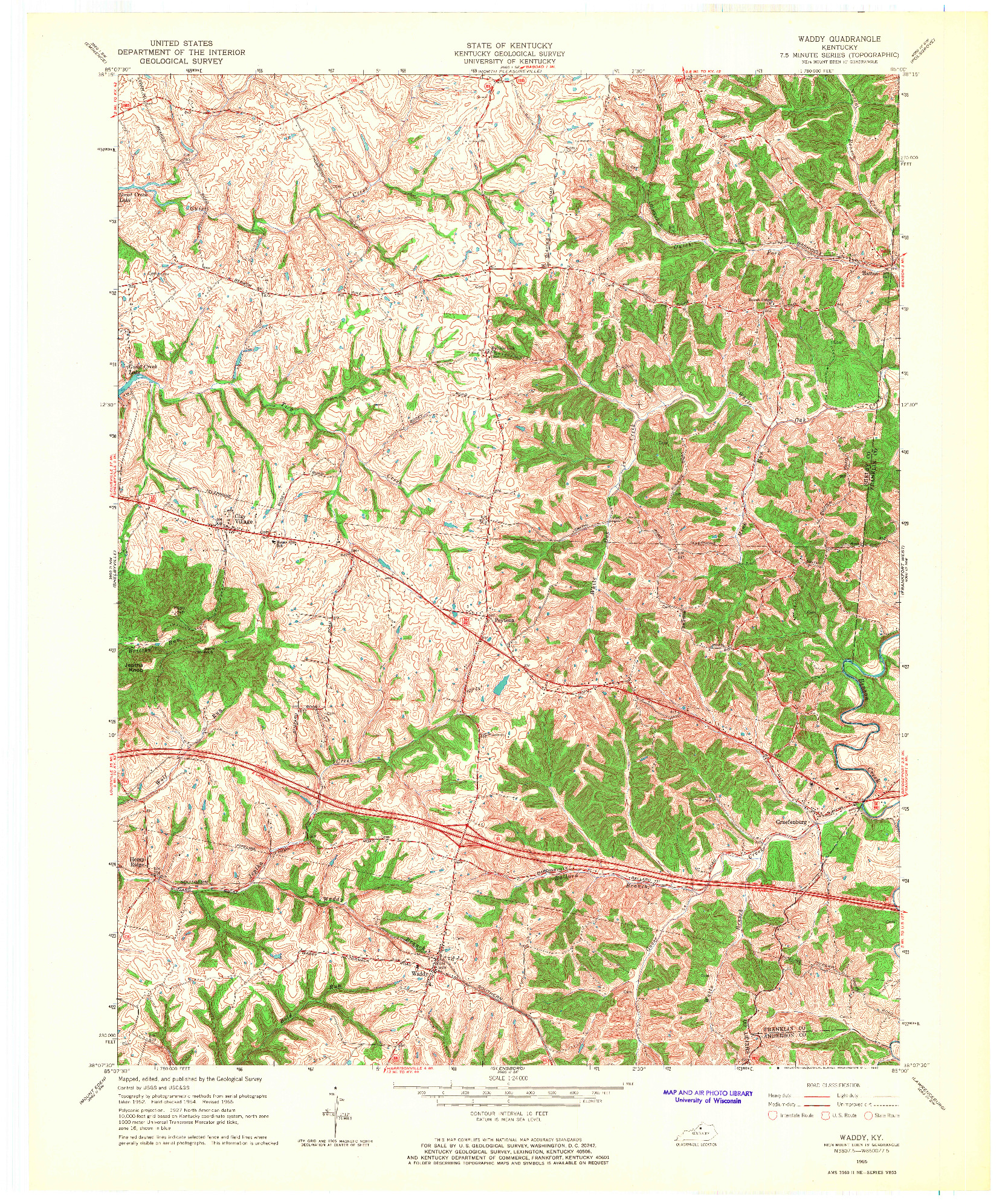 USGS 1:24000-SCALE QUADRANGLE FOR WADDY, KY 1965