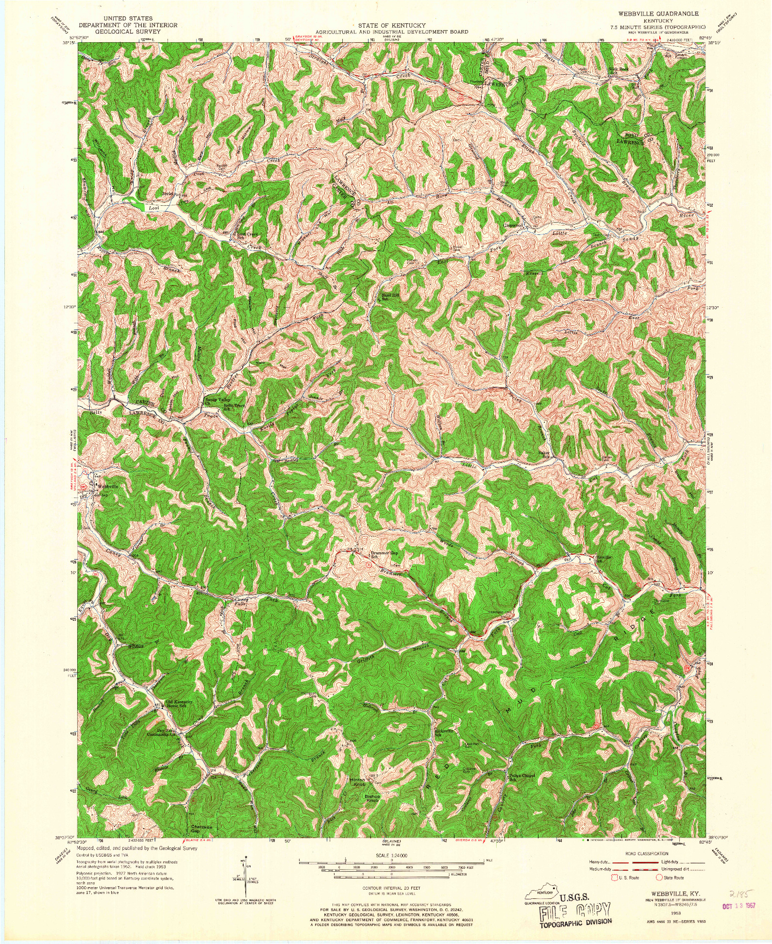 USGS 1:24000-SCALE QUADRANGLE FOR WEBBVILLE, KY 1953