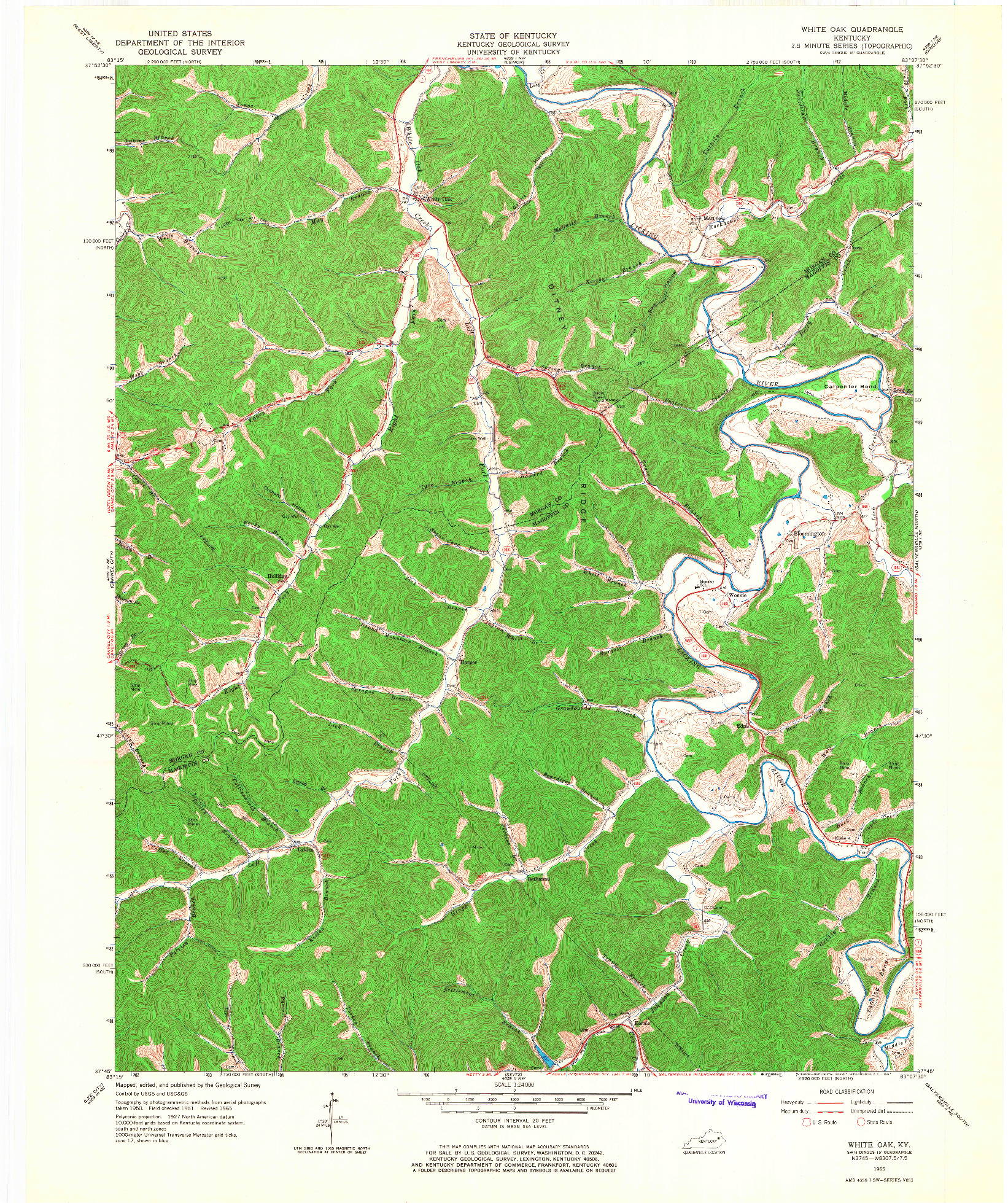 USGS 1:24000-SCALE QUADRANGLE FOR WHITE OAK, KY 1965