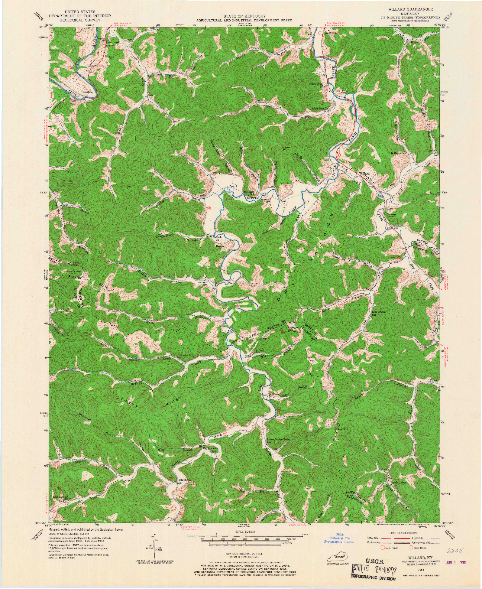 USGS 1:24000-SCALE QUADRANGLE FOR WILLARD, KY 1953