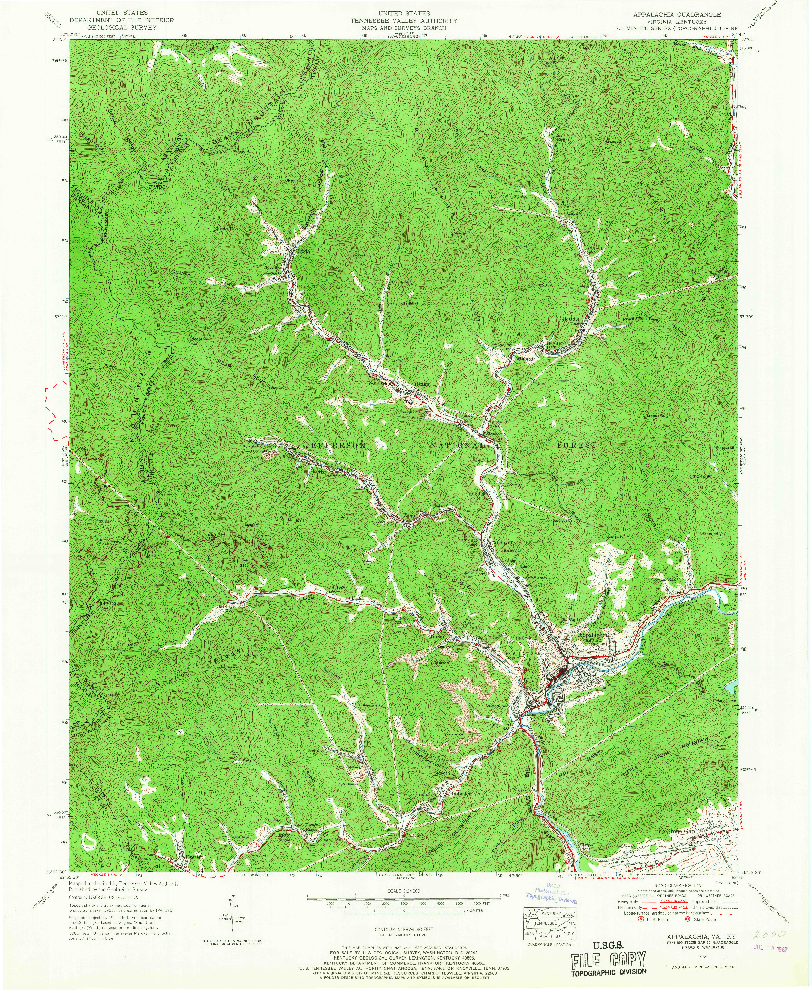 USGS 1:24000-SCALE QUADRANGLE FOR APPALACHIA, VA 1955