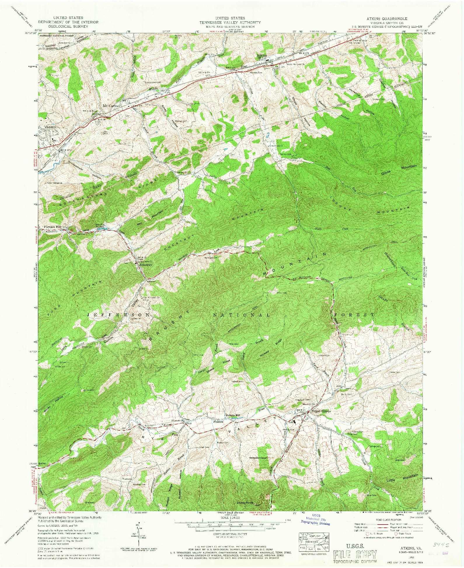 USGS 1:24000-SCALE QUADRANGLE FOR ATKINS, VA 1958