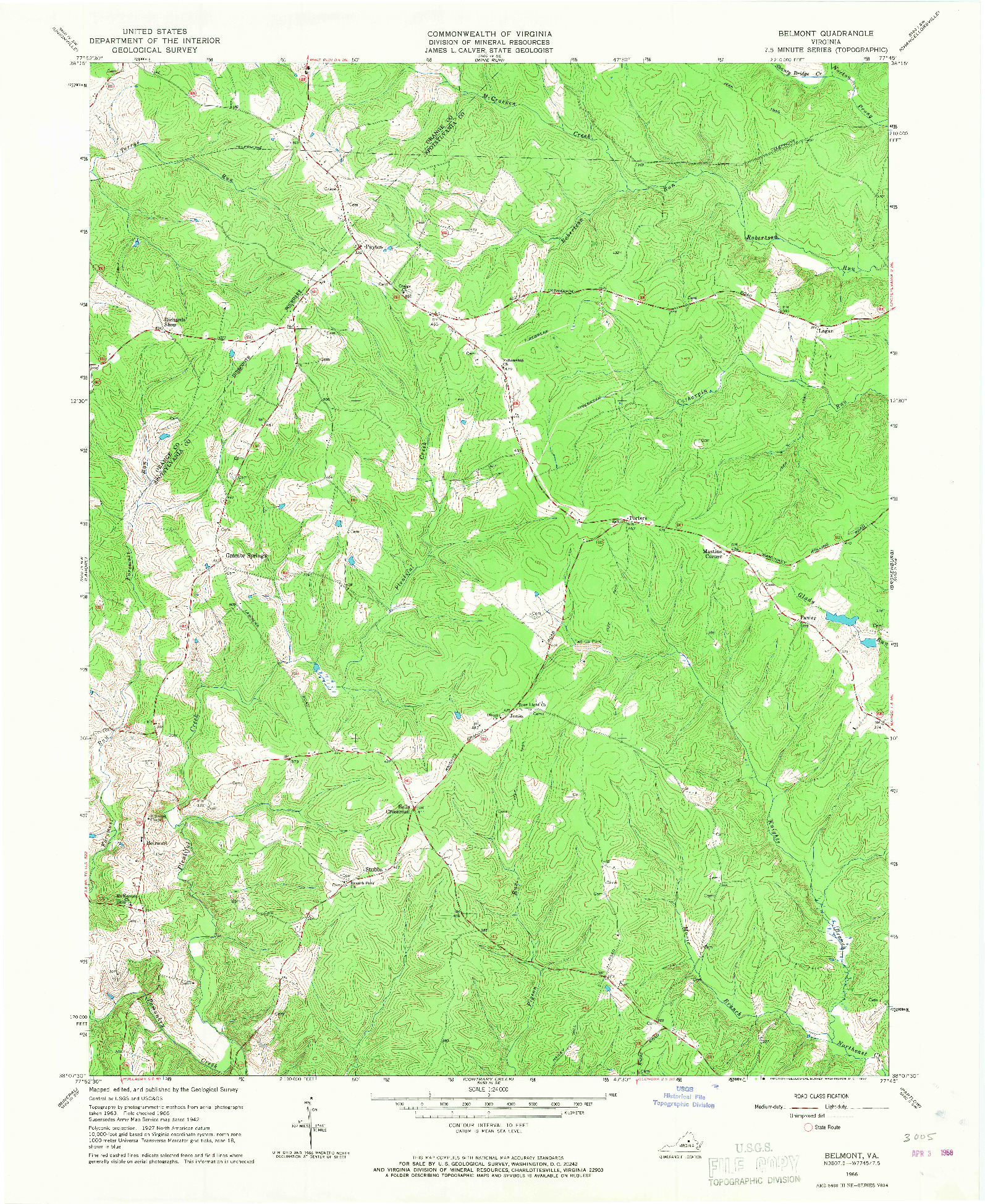 USGS 1:24000-SCALE QUADRANGLE FOR BELMONT, VA 1966
