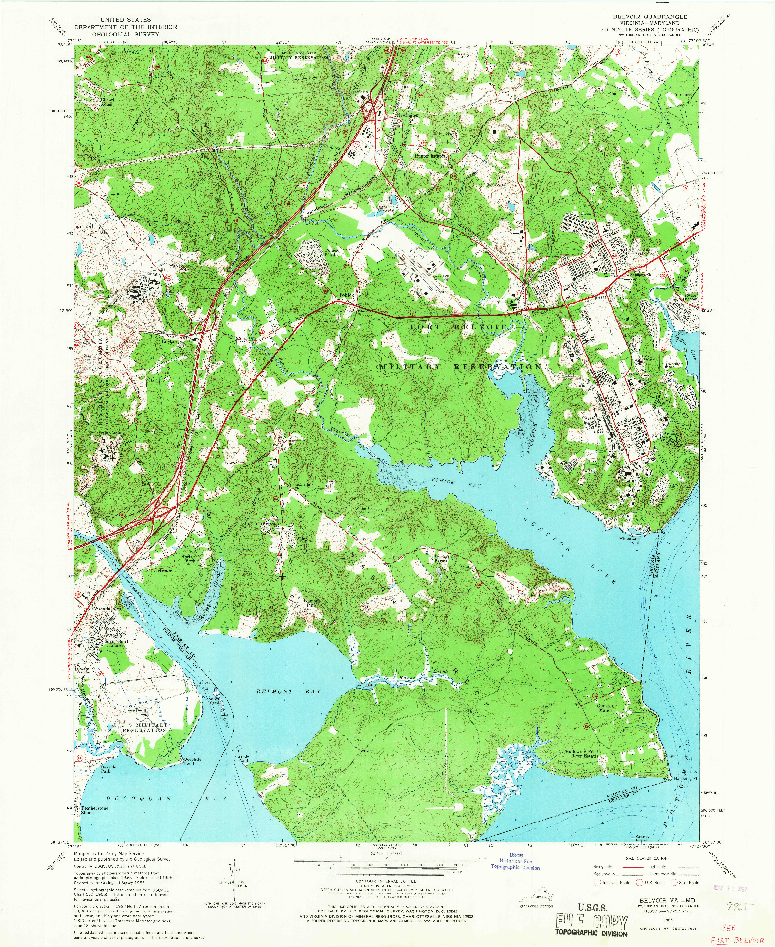 USGS 1:24000-SCALE QUADRANGLE FOR BELVOIR, VA 1965
