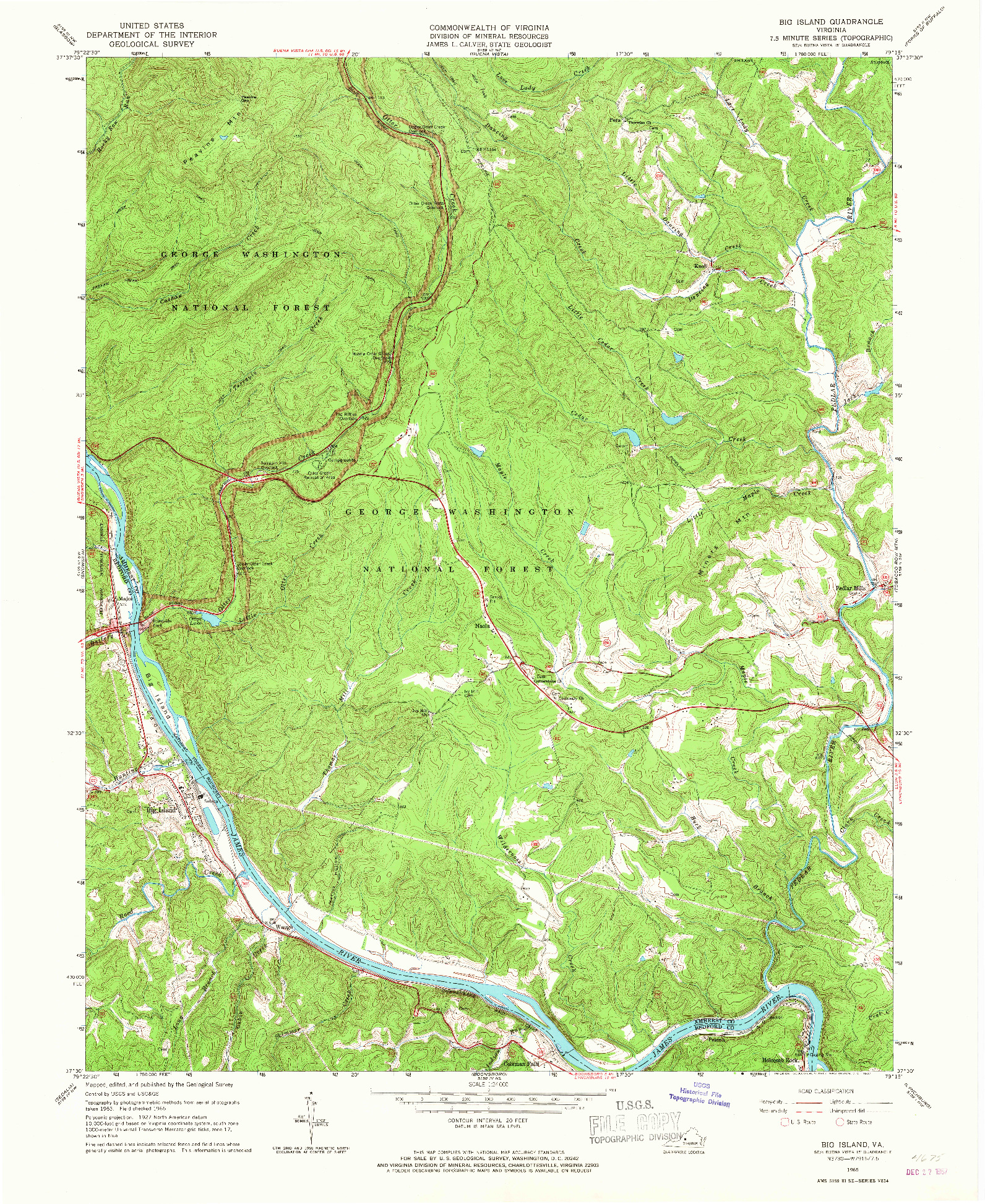 USGS 1:24000-SCALE QUADRANGLE FOR BIG ISLAND, VA 1965