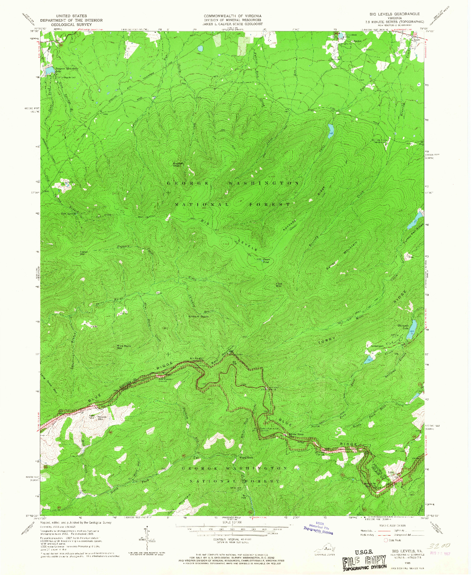 USGS 1:24000-SCALE QUADRANGLE FOR BIG LEVELS, VA 1965