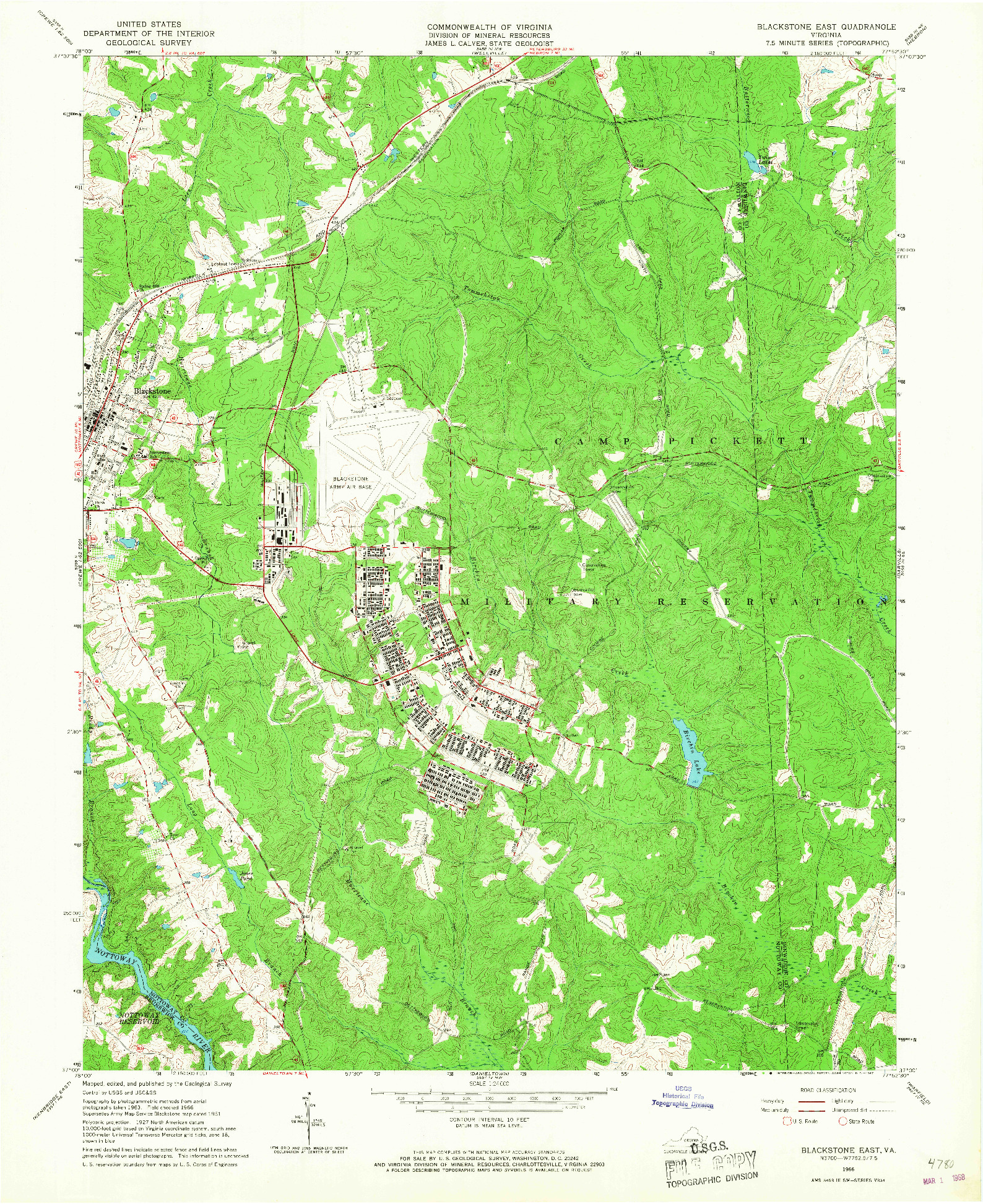 USGS 1:24000-SCALE QUADRANGLE FOR BLACKSTONE EAST, VA 1966