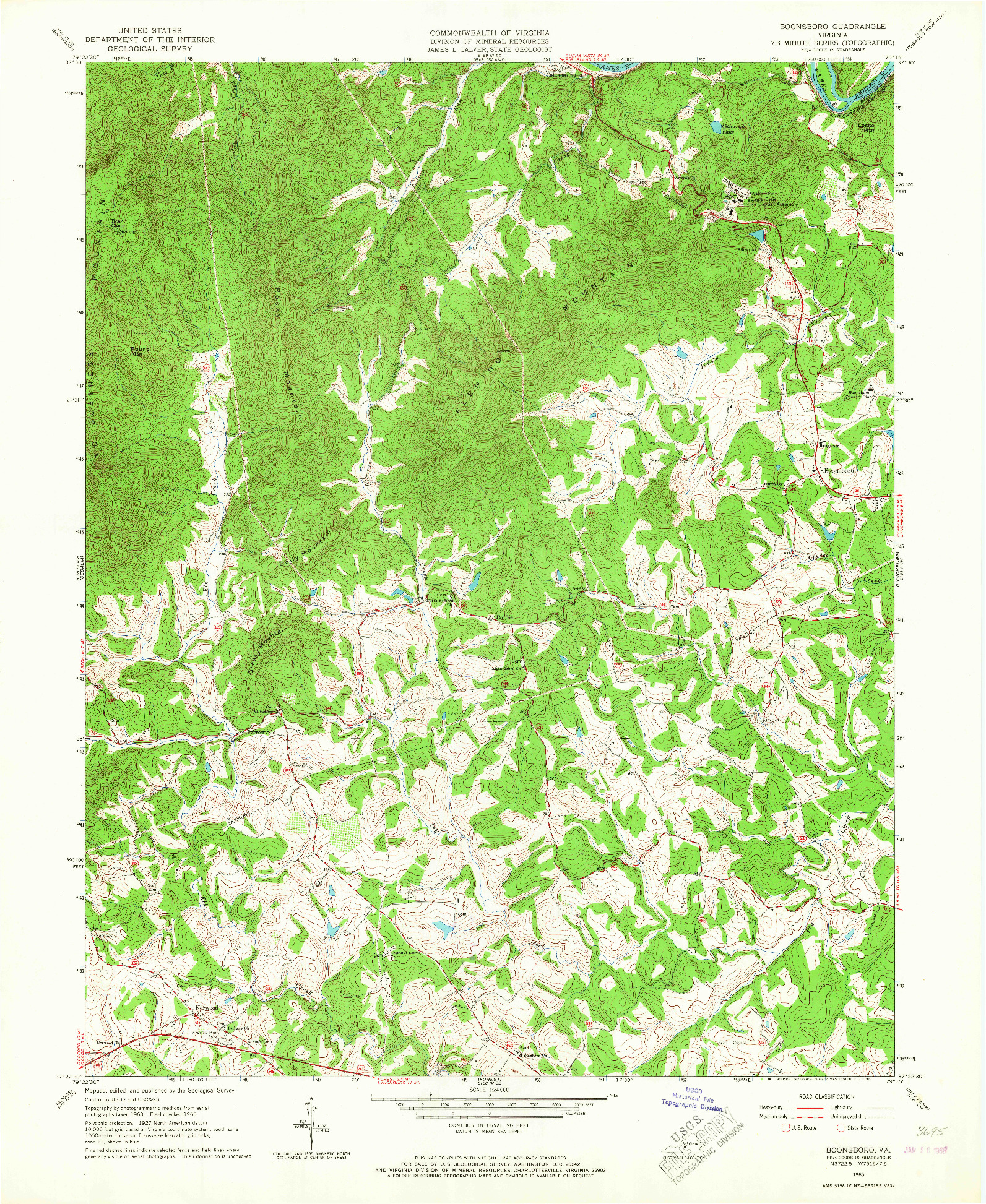 USGS 1:24000-SCALE QUADRANGLE FOR BOONSBORO, VA 1965