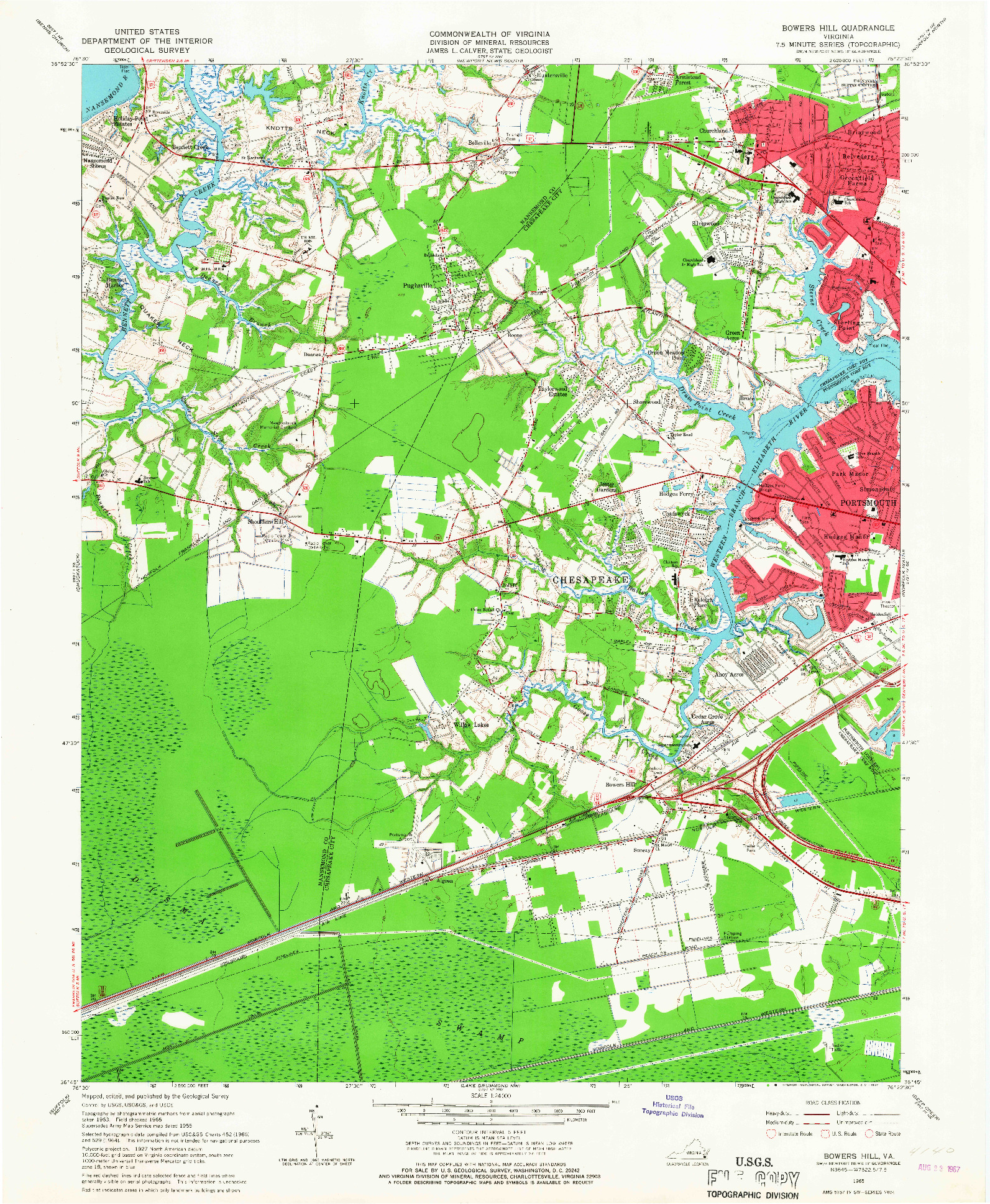 USGS 1:24000-SCALE QUADRANGLE FOR BOWERS HILL, VA 1965