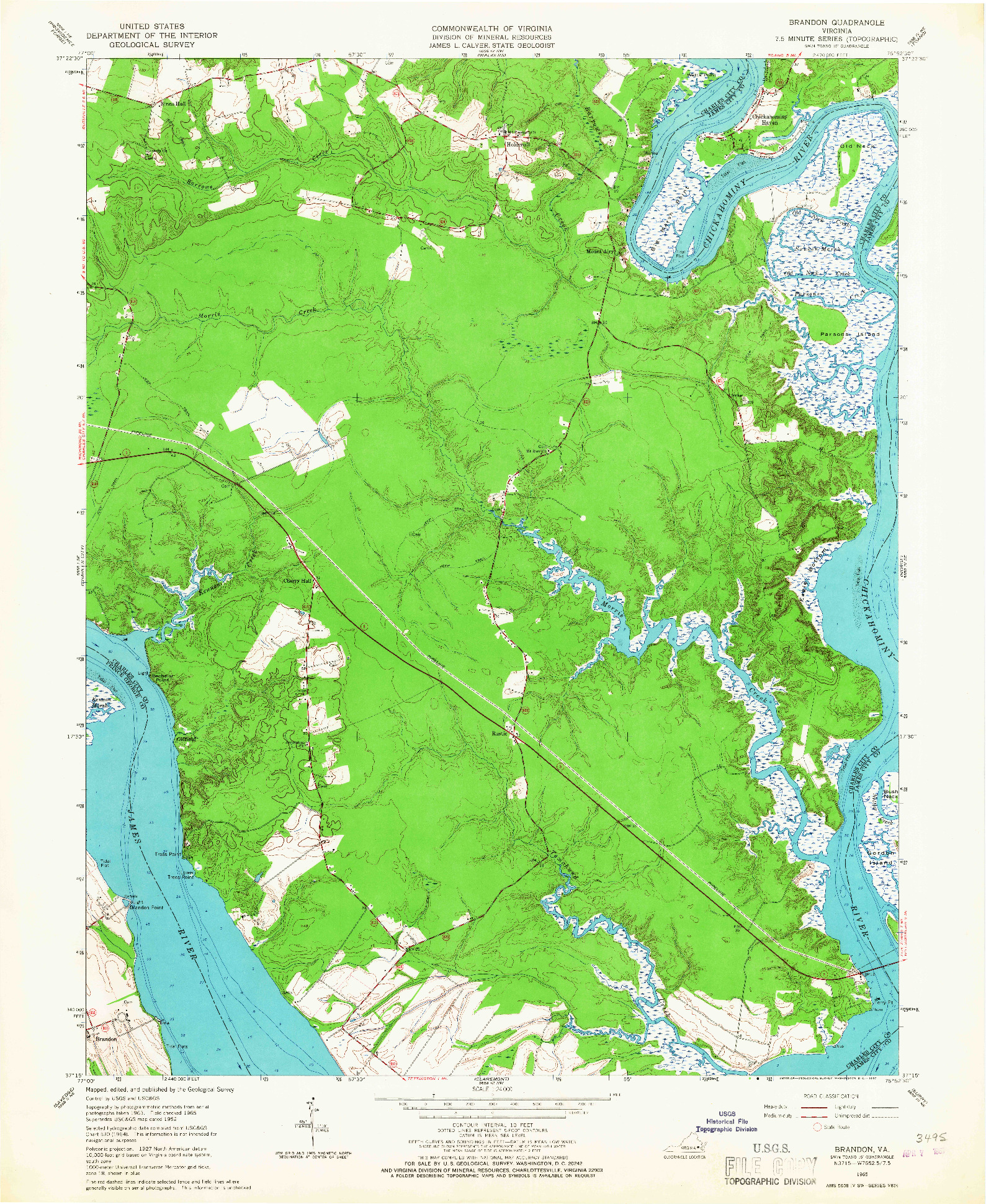 USGS 1:24000-SCALE QUADRANGLE FOR BRANDON, VA 1965