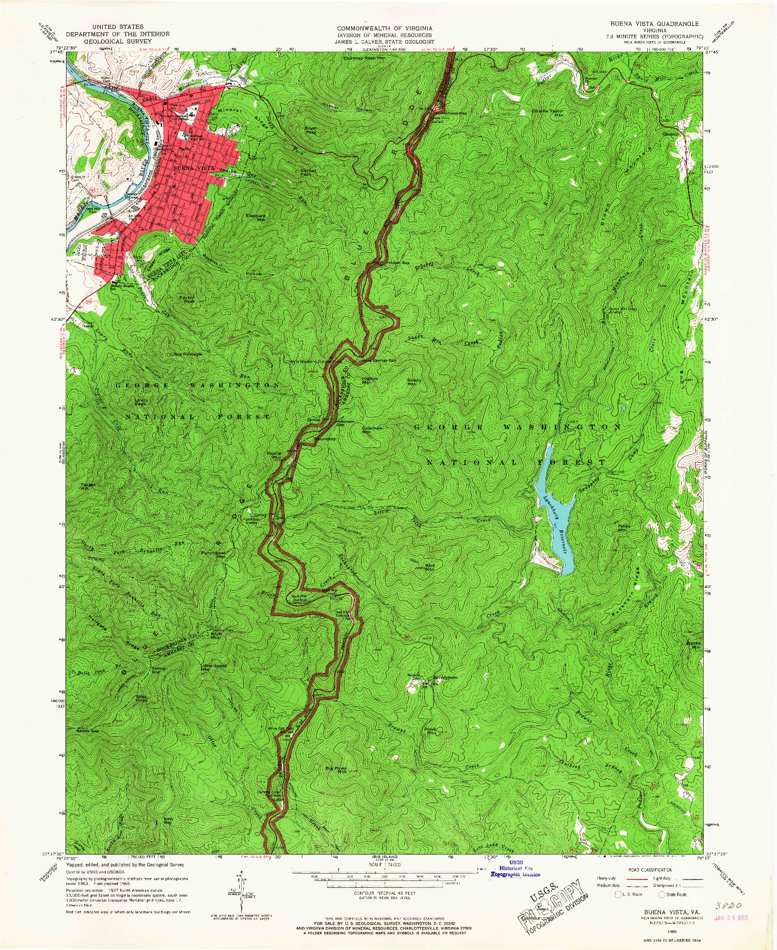 USGS 1:24000-SCALE QUADRANGLE FOR BUENA VISTA, VA 1965