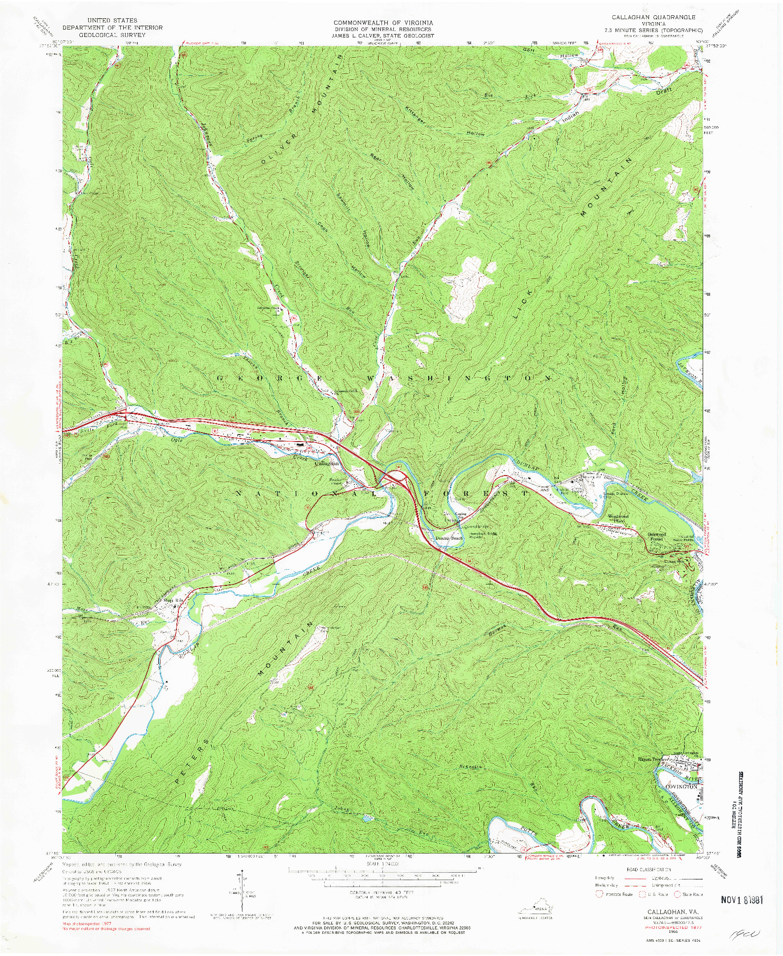 USGS 1:24000-SCALE QUADRANGLE FOR CALLAGHAN, VA 1966