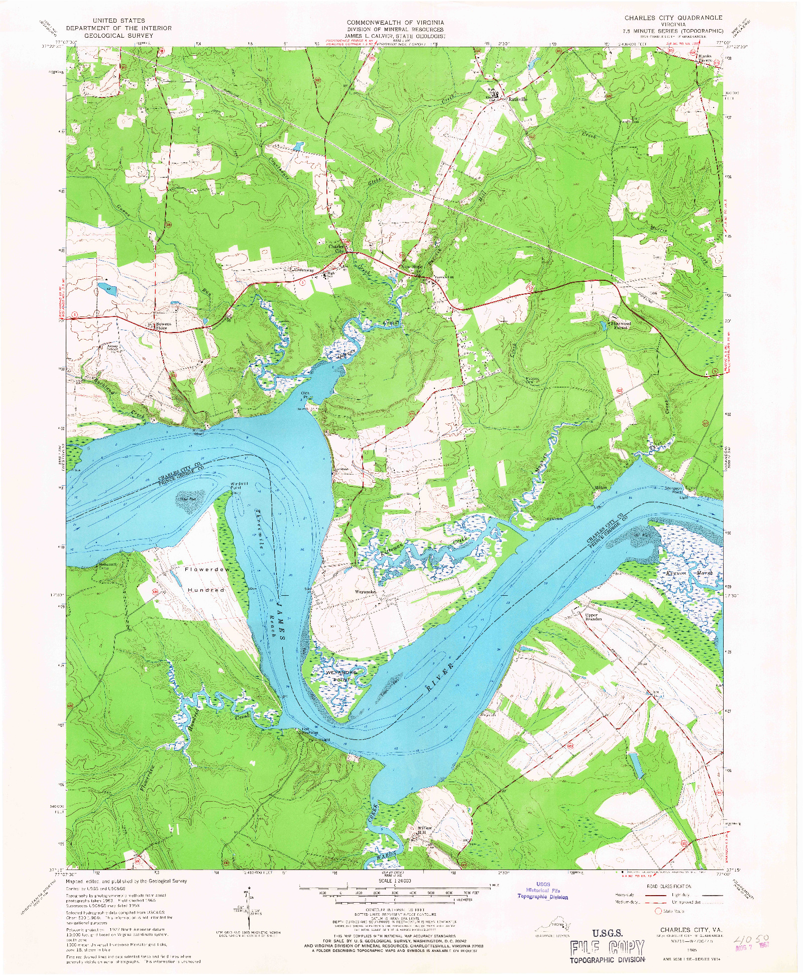 USGS 1:24000-SCALE QUADRANGLE FOR CHARLES CITY, VA 1965