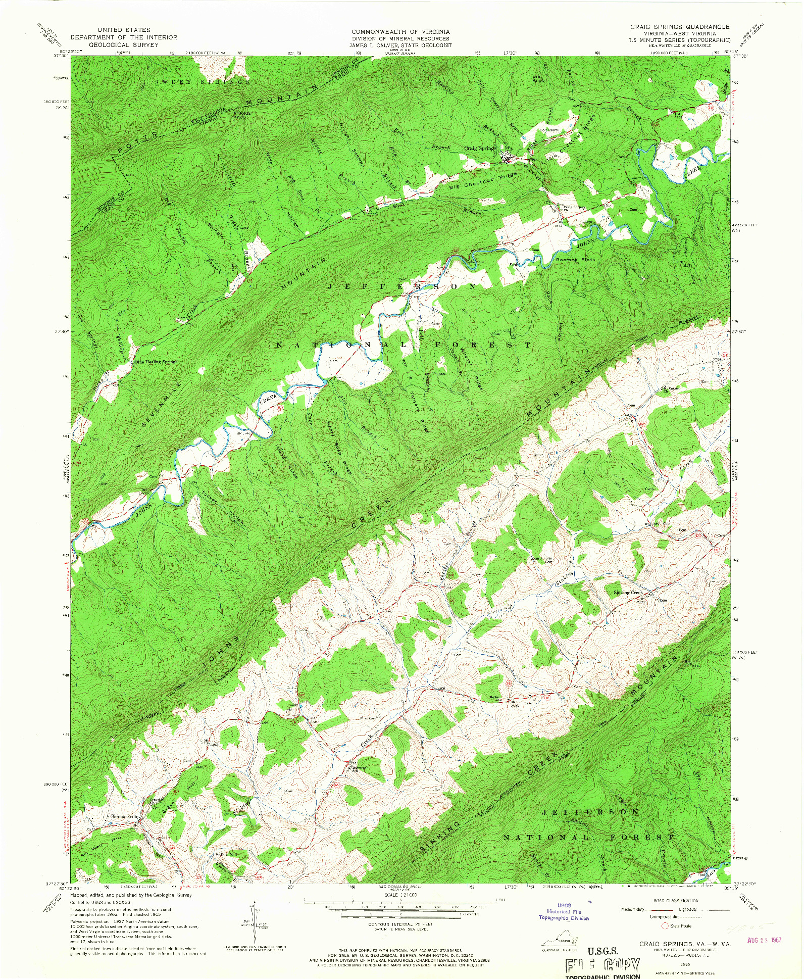 USGS 1:24000-SCALE QUADRANGLE FOR CRAIG SPRINGS, VA 1965