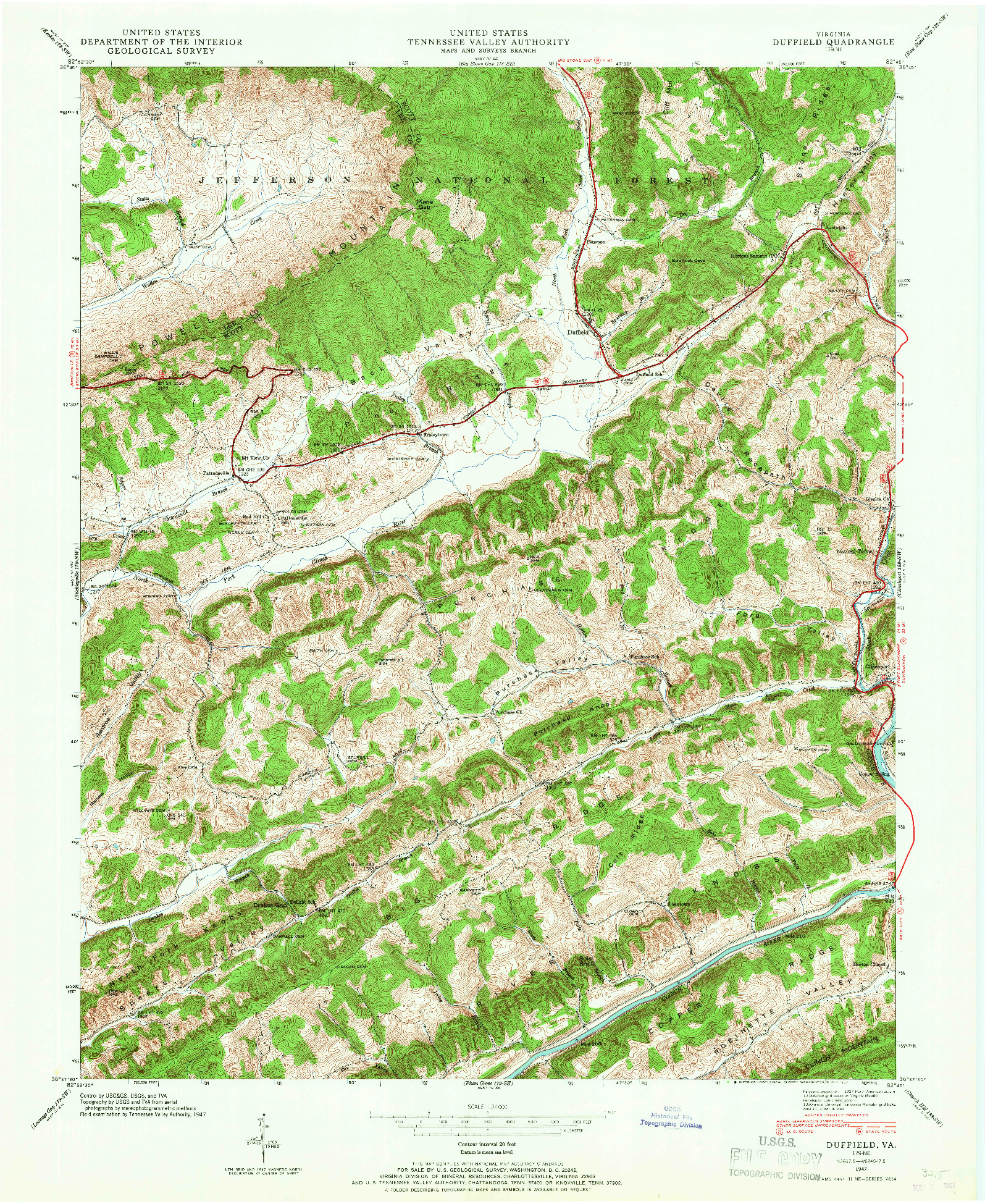 USGS 1:24000-SCALE QUADRANGLE FOR DUFFIELD, VA 1947