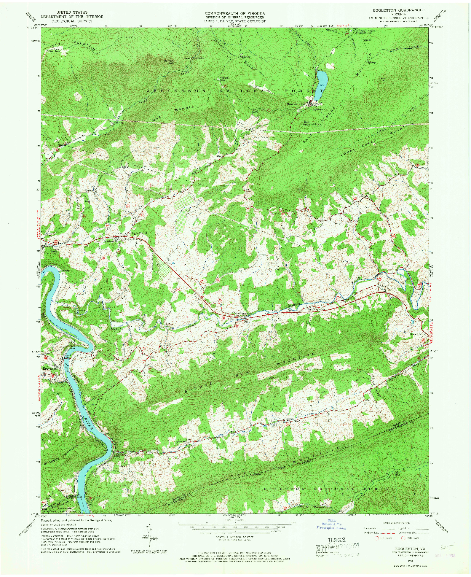 USGS 1:24000-SCALE QUADRANGLE FOR EGGLESTON, VA 1965