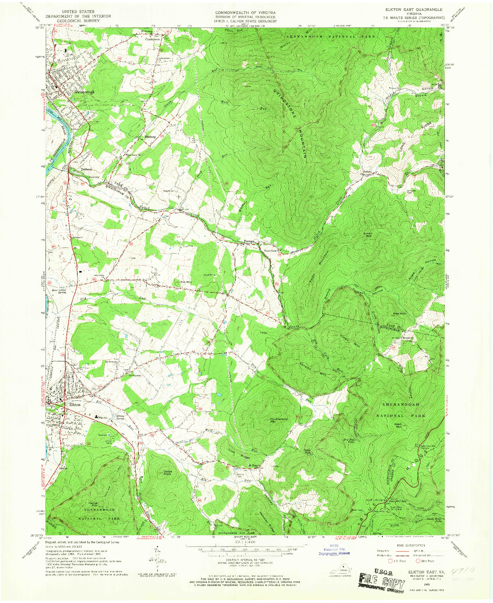 USGS 1:24000-SCALE QUADRANGLE FOR ELKTON EAST, VA 1965