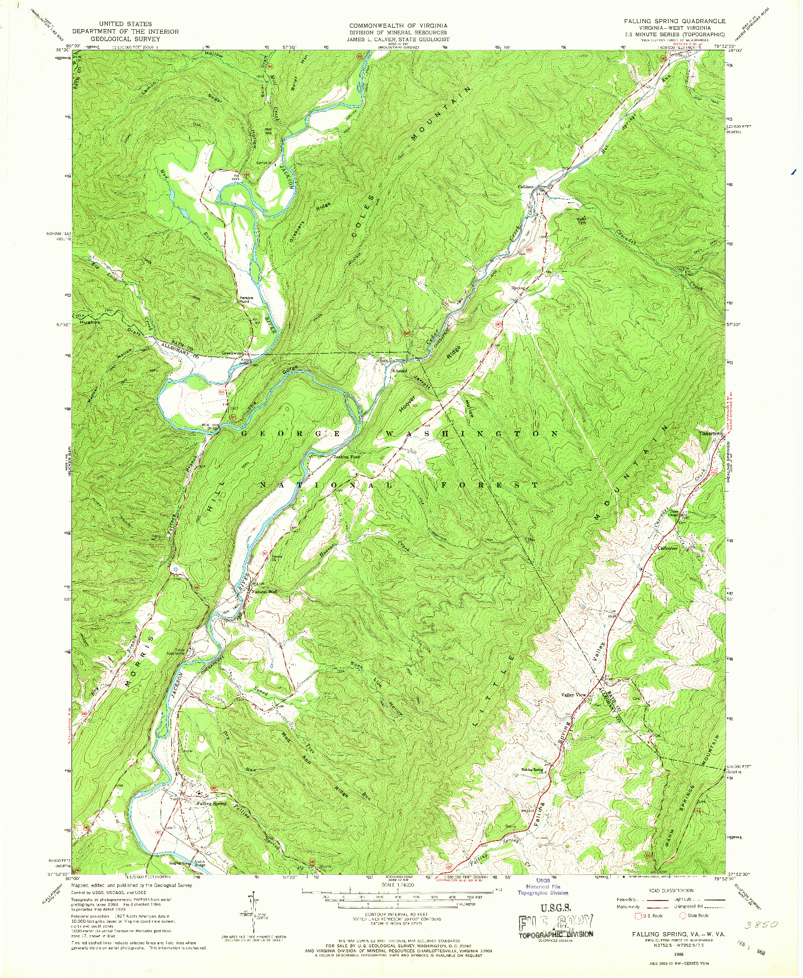 USGS 1:24000-SCALE QUADRANGLE FOR FALLING SPRING, VA 1966