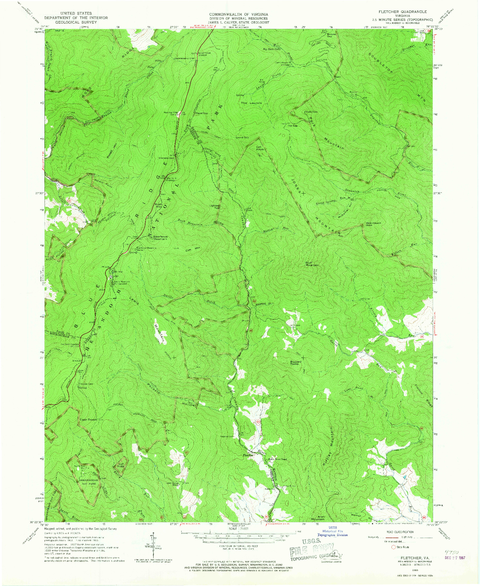 USGS 1:24000-SCALE QUADRANGLE FOR FLETCHER, VA 1965