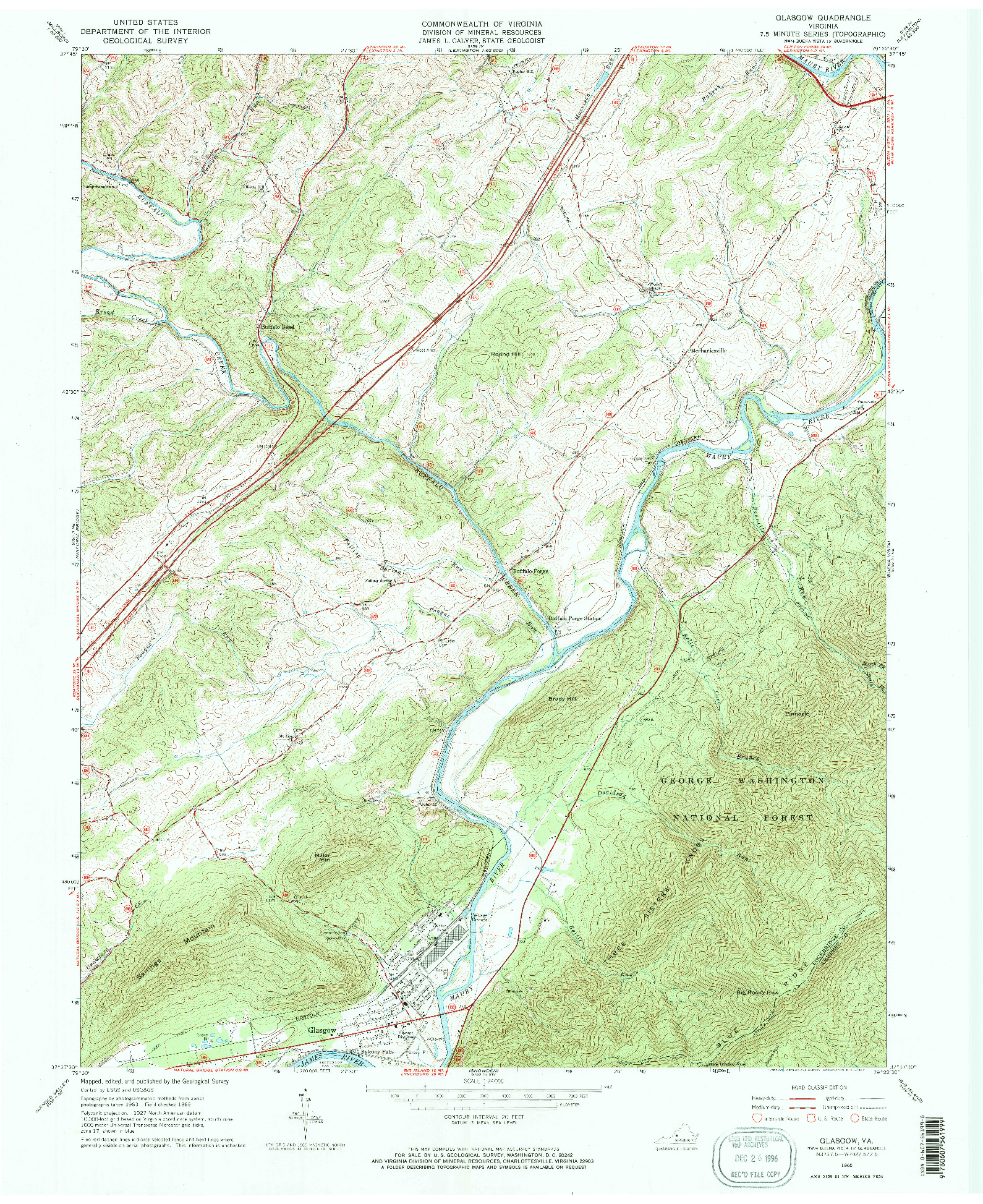 USGS 1:24000-SCALE QUADRANGLE FOR GLASGOW, VA 1965