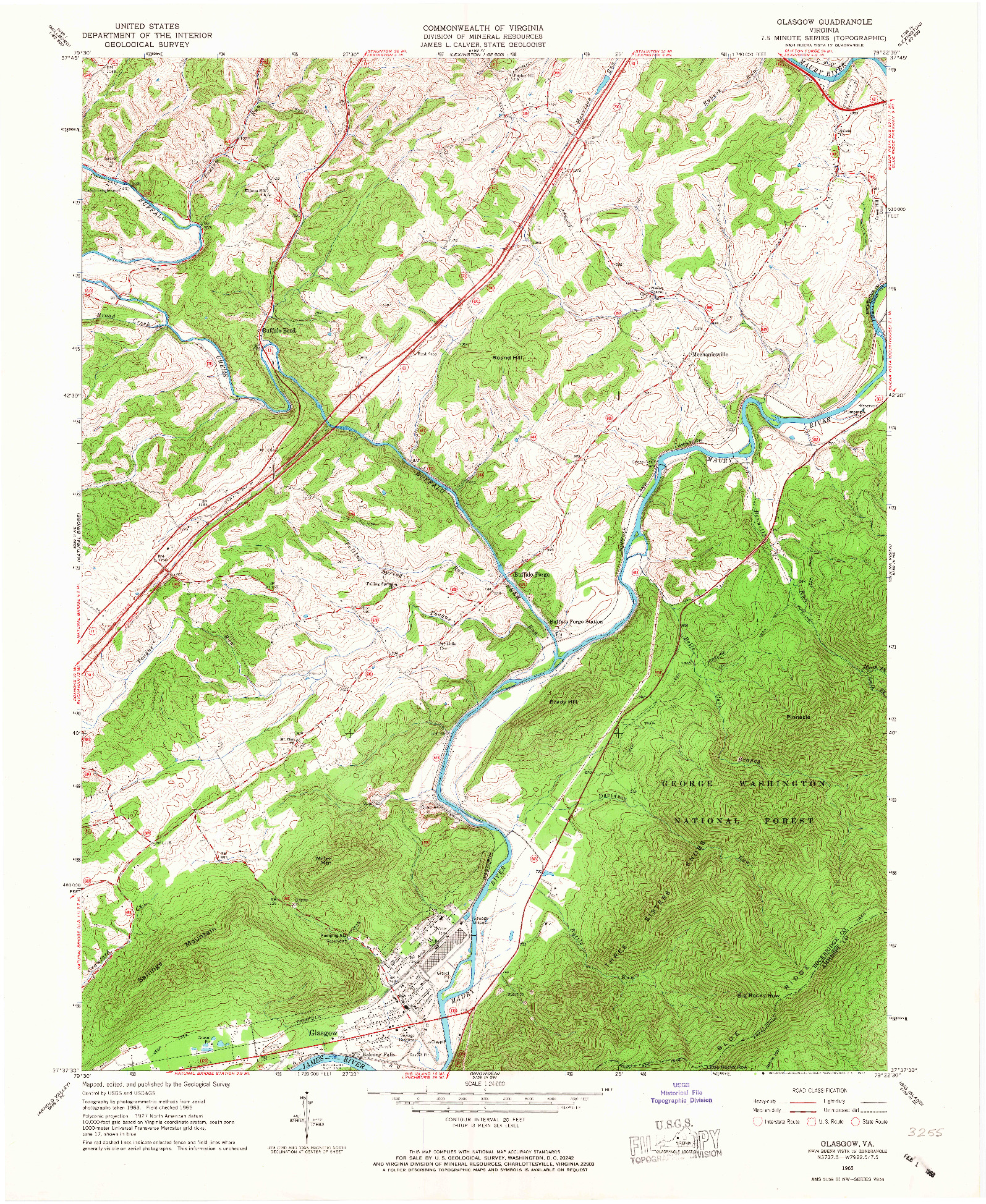 USGS 1:24000-SCALE QUADRANGLE FOR GLASGOW, VA 1965