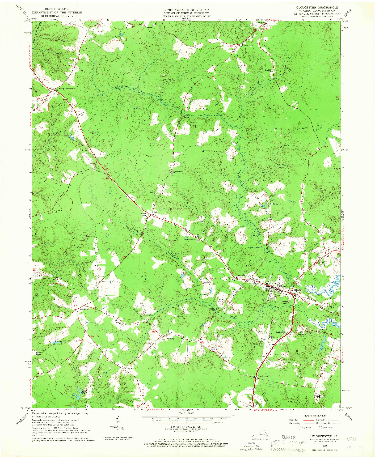 USGS 1:24000-SCALE QUADRANGLE FOR GLOUCESTER, VA 1965