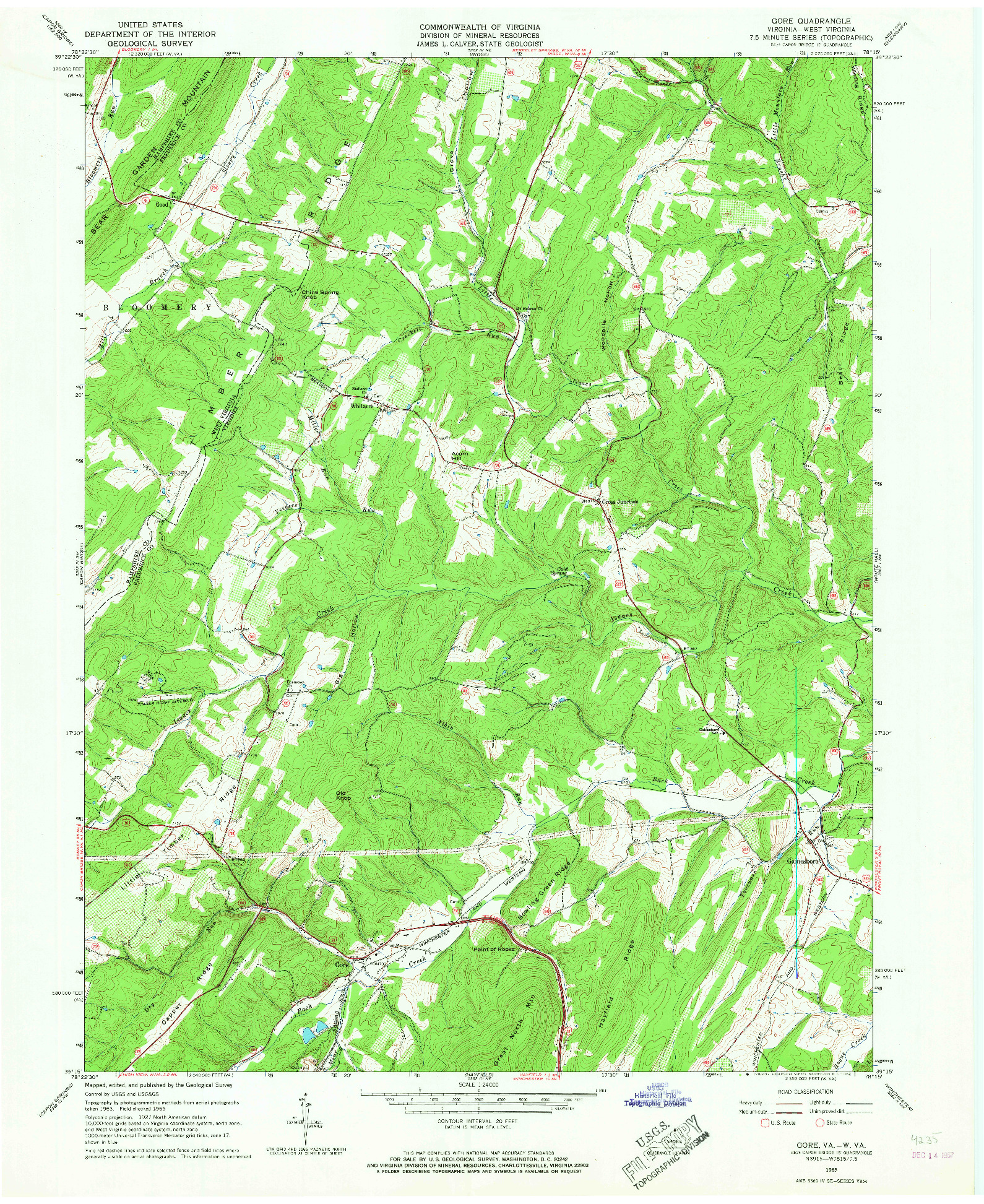 USGS 1:24000-SCALE QUADRANGLE FOR GORE, VA 1965