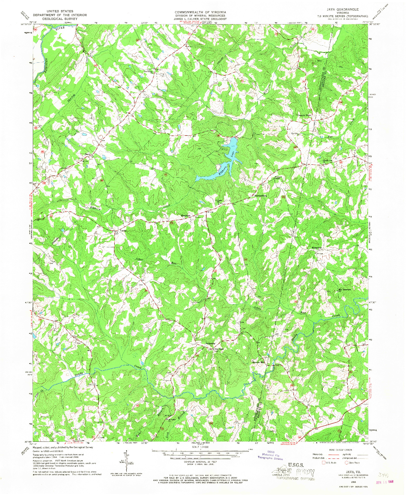 USGS 1:24000-SCALE QUADRANGLE FOR JAVA, VA 1966