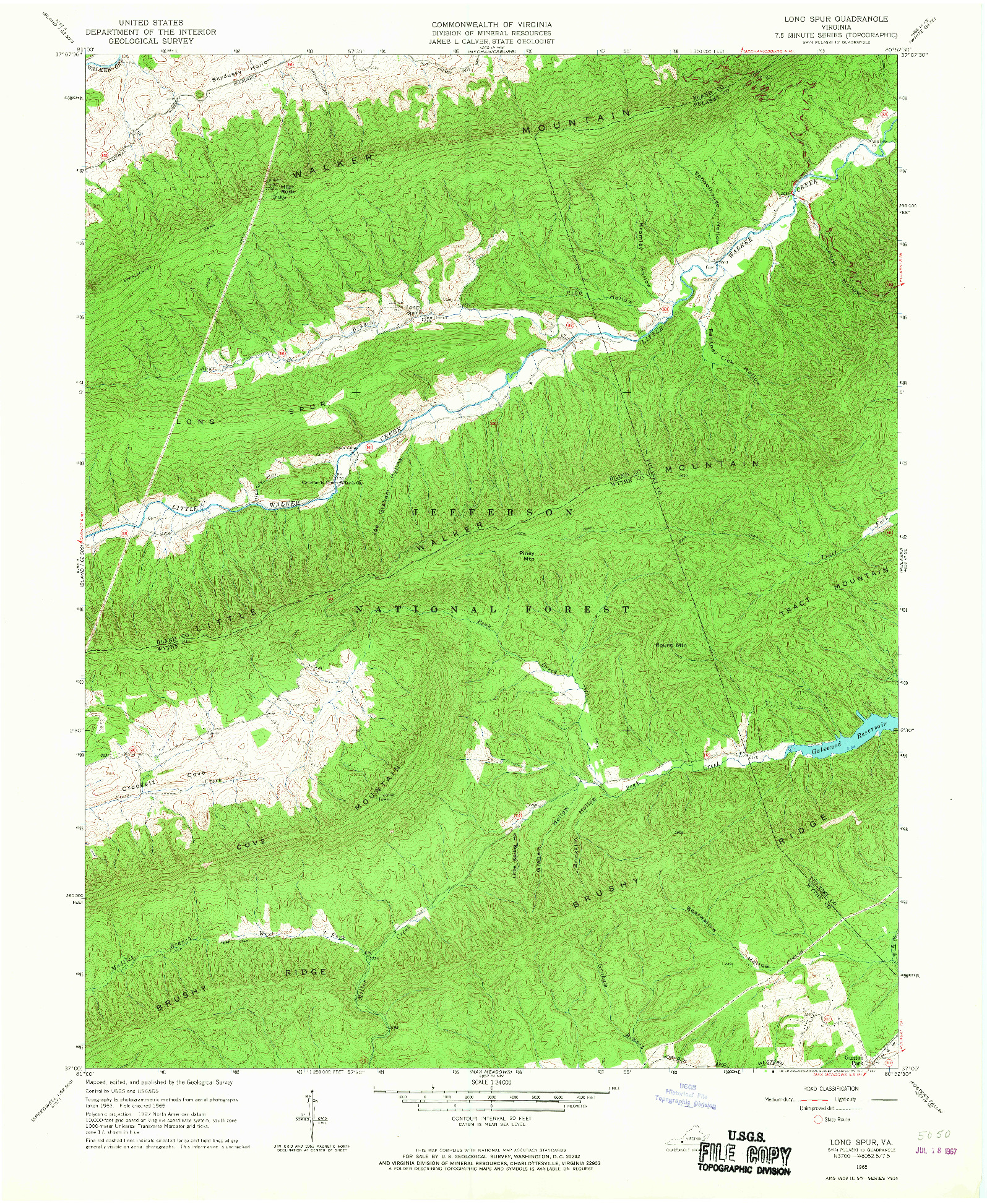 USGS 1:24000-SCALE QUADRANGLE FOR LONG SPUR, VA 1965