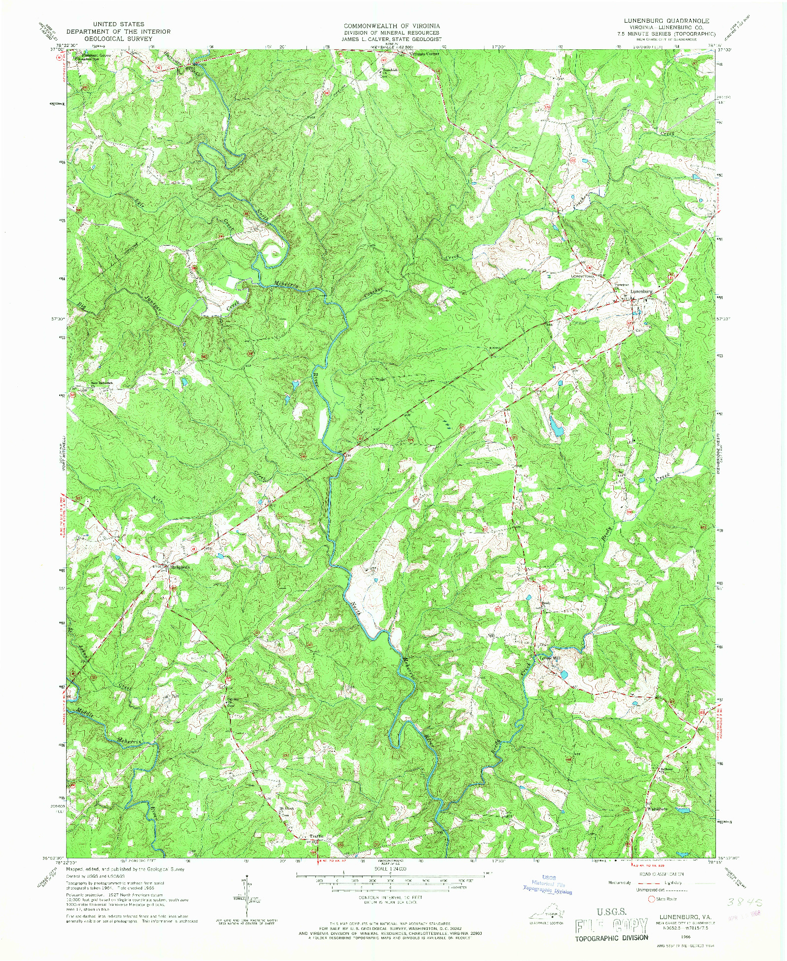 USGS 1:24000-SCALE QUADRANGLE FOR LUNENBURG, VA 1966