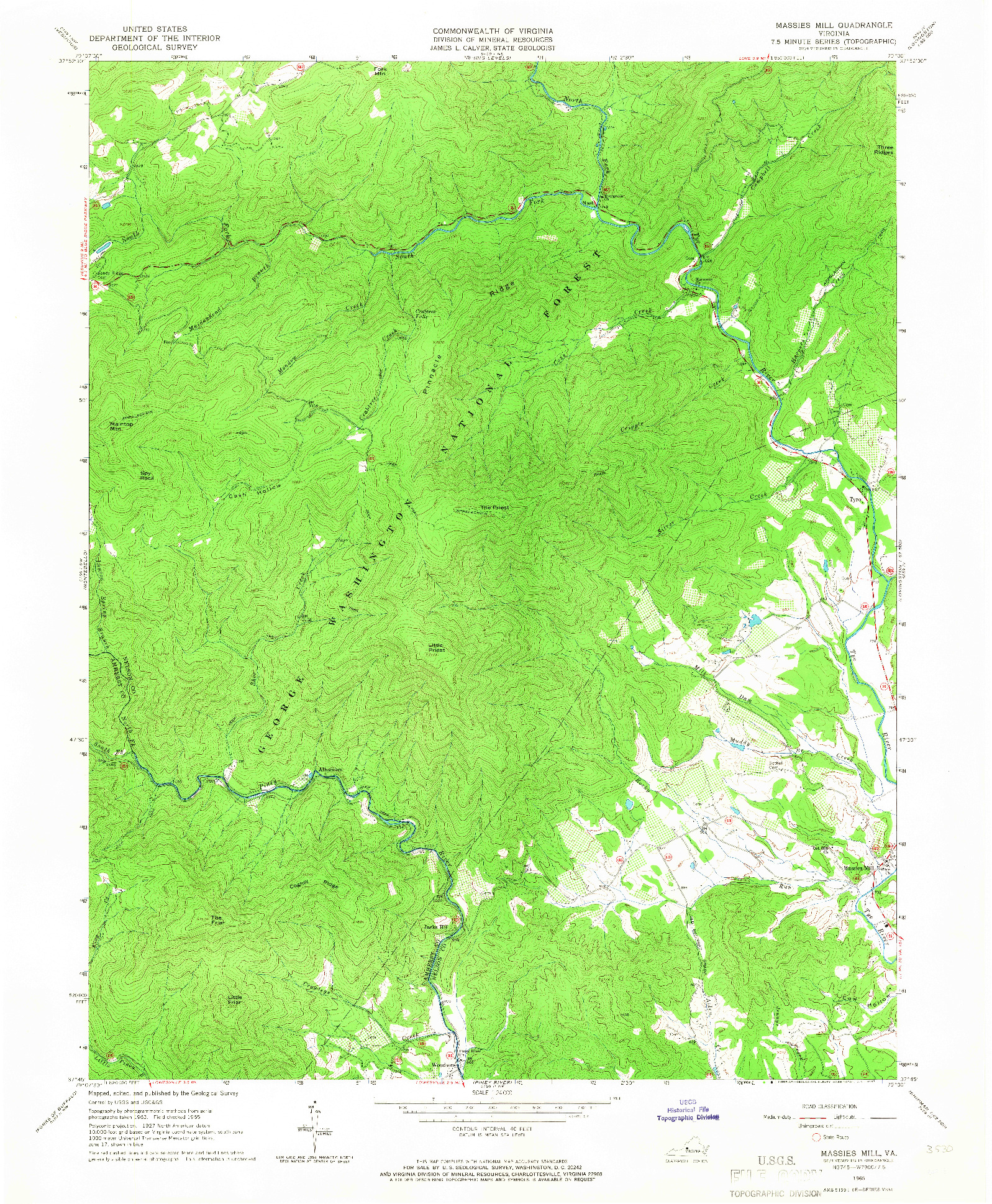 USGS 1:24000-SCALE QUADRANGLE FOR MASSIES MILL, VA 1965