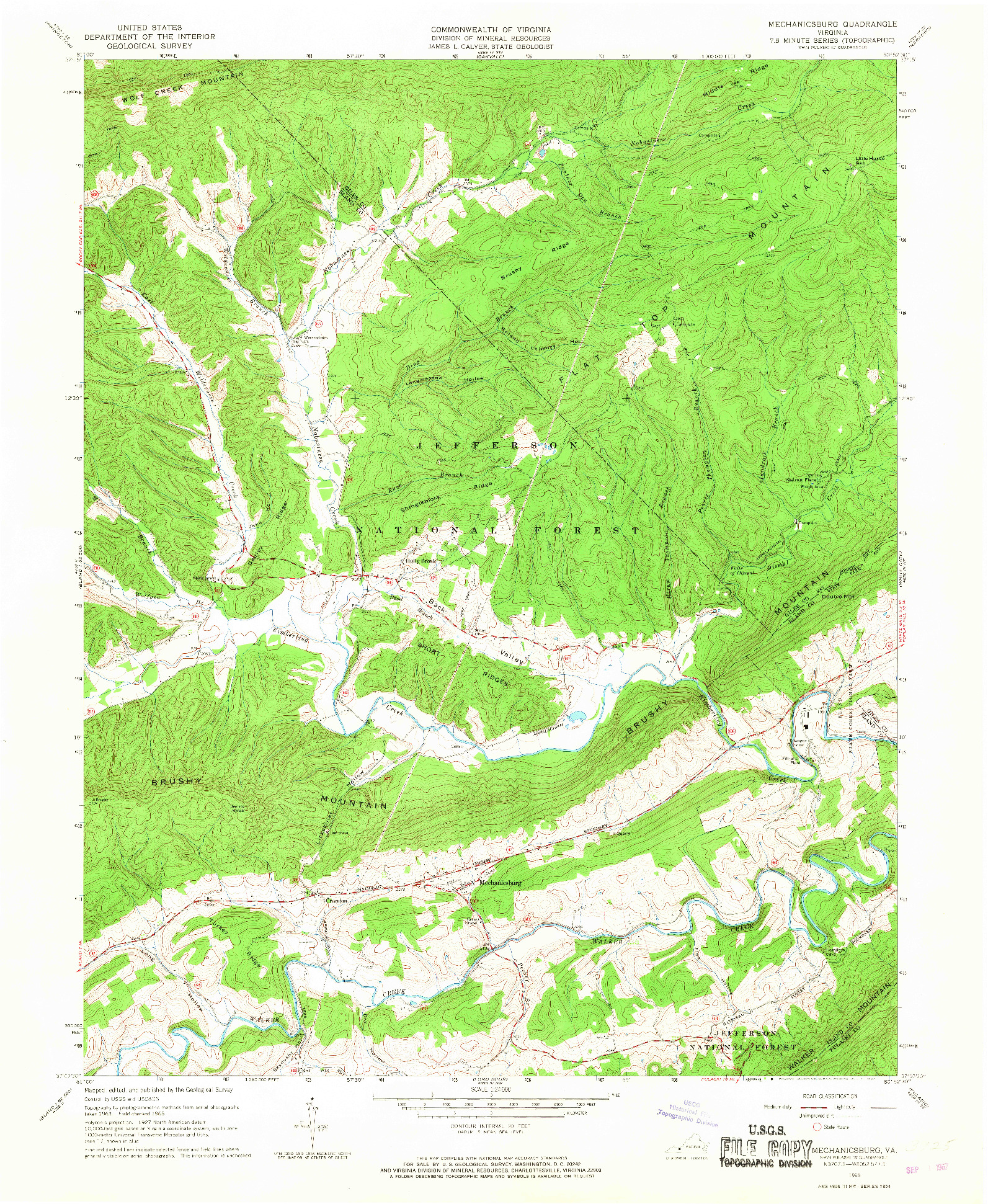 USGS 1:24000-SCALE QUADRANGLE FOR MECHANICSBURG, VA 1965