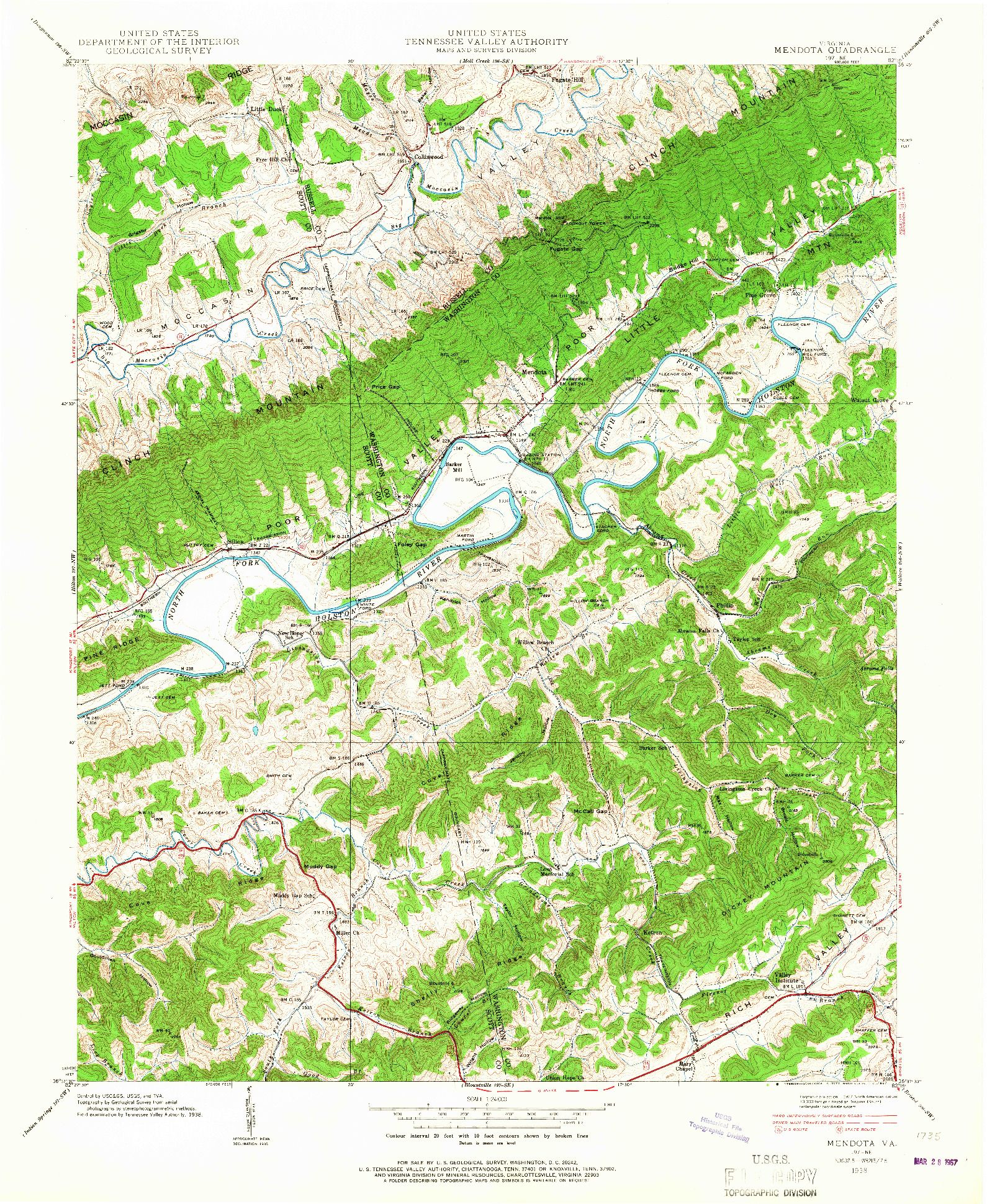 USGS 1:24000-SCALE QUADRANGLE FOR MENDOTA, VA 1938