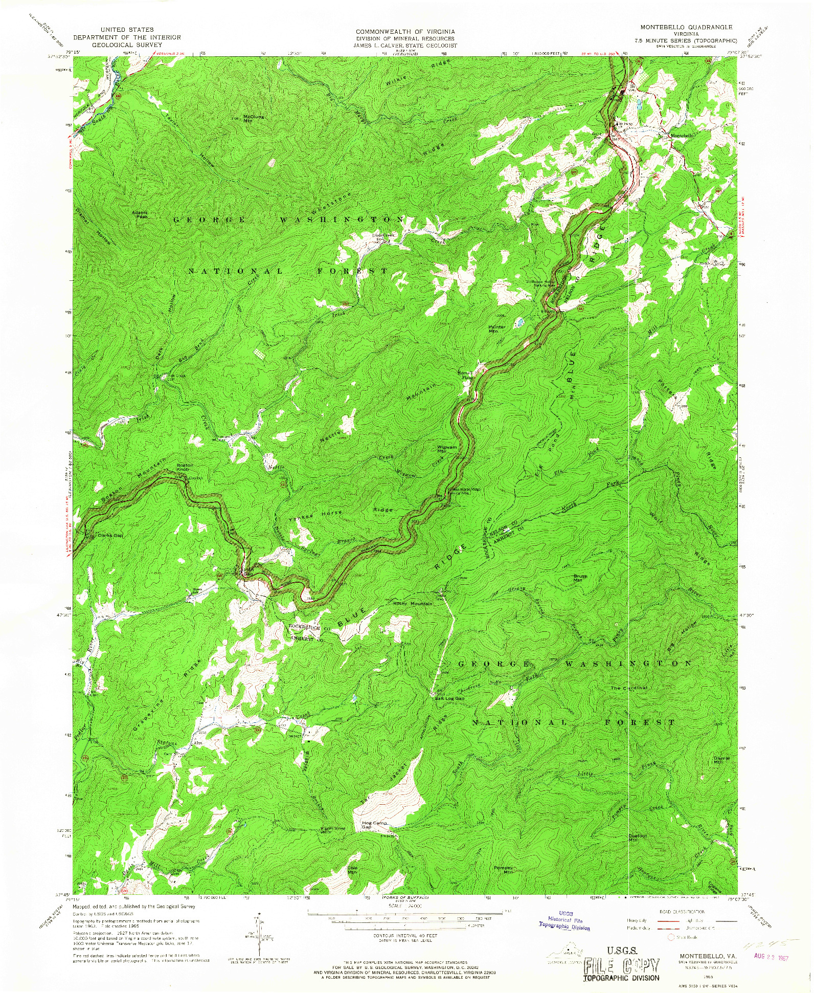 USGS 1:24000-SCALE QUADRANGLE FOR MONTEBELLO, VA 1965