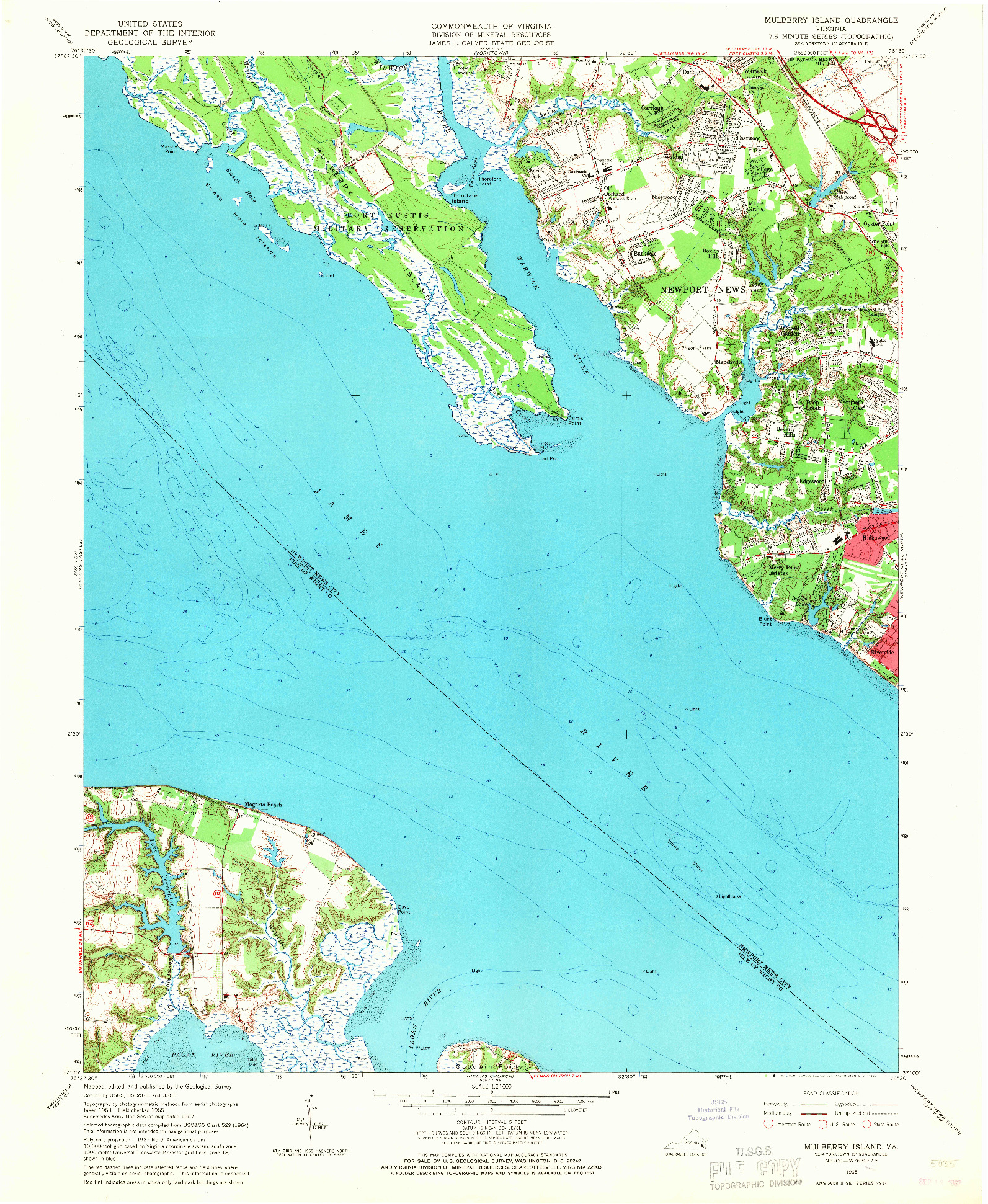 USGS 1:24000-SCALE QUADRANGLE FOR MULBERRY ISLAND, VA 1965