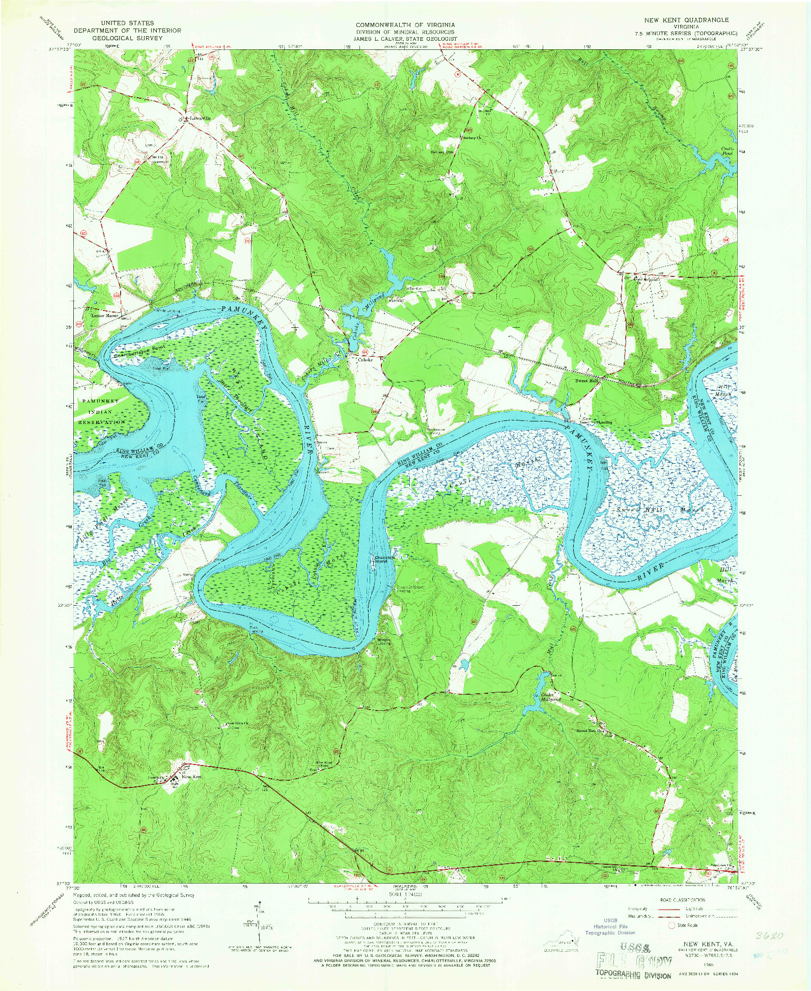 USGS 1:24000-SCALE QUADRANGLE FOR NEW KENT, VA 1965