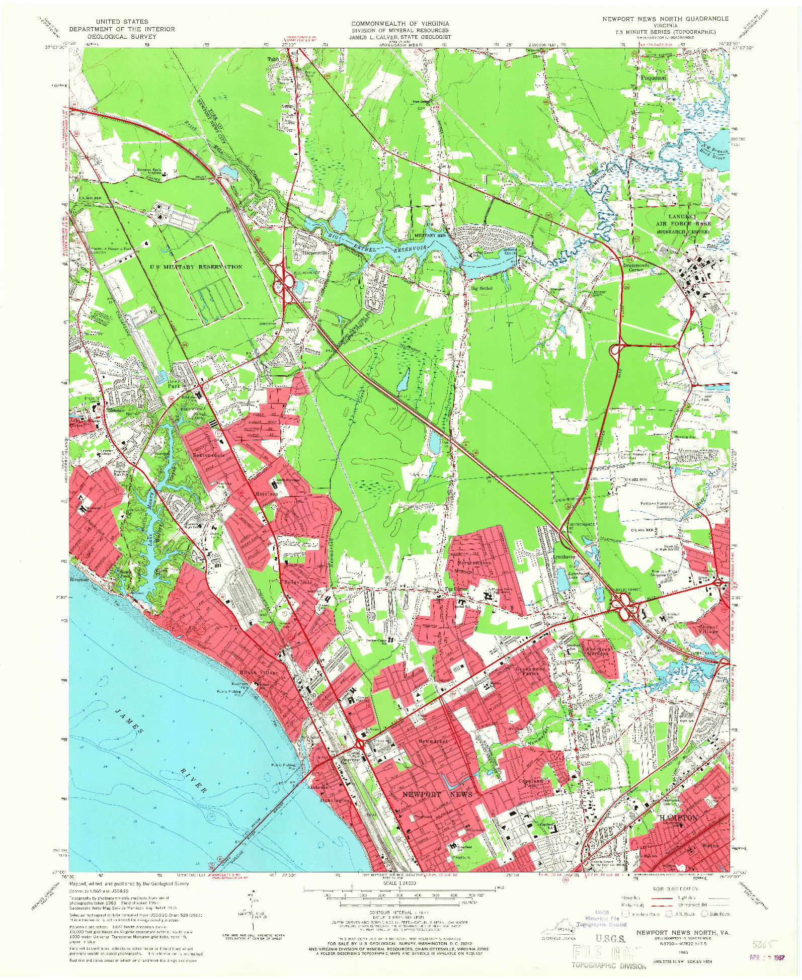 USGS 1:24000-SCALE QUADRANGLE FOR NEWPORT NEWS NORTH, VA 1965